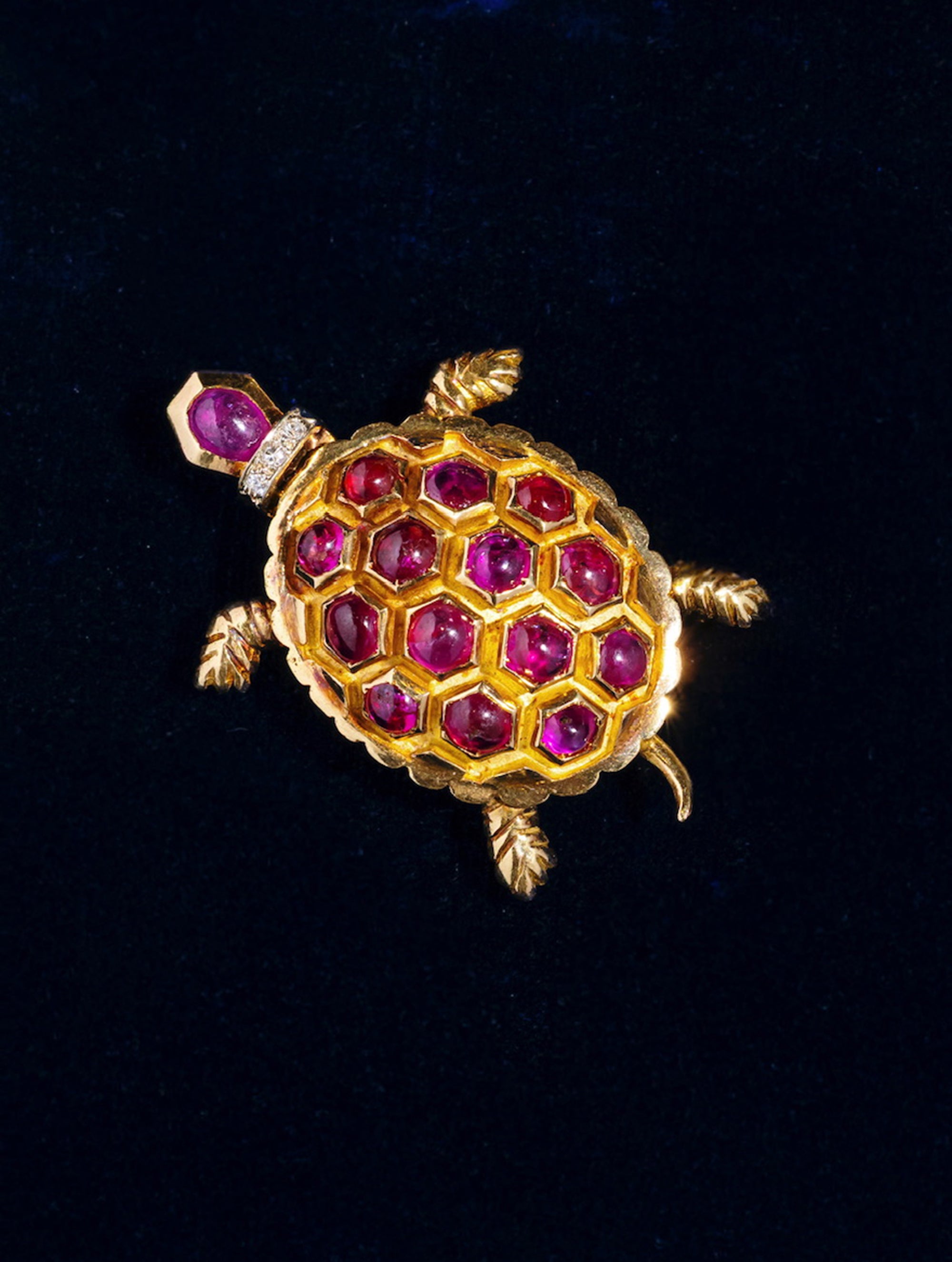 Vintage French Ruby & Diamond Turtle Brooch