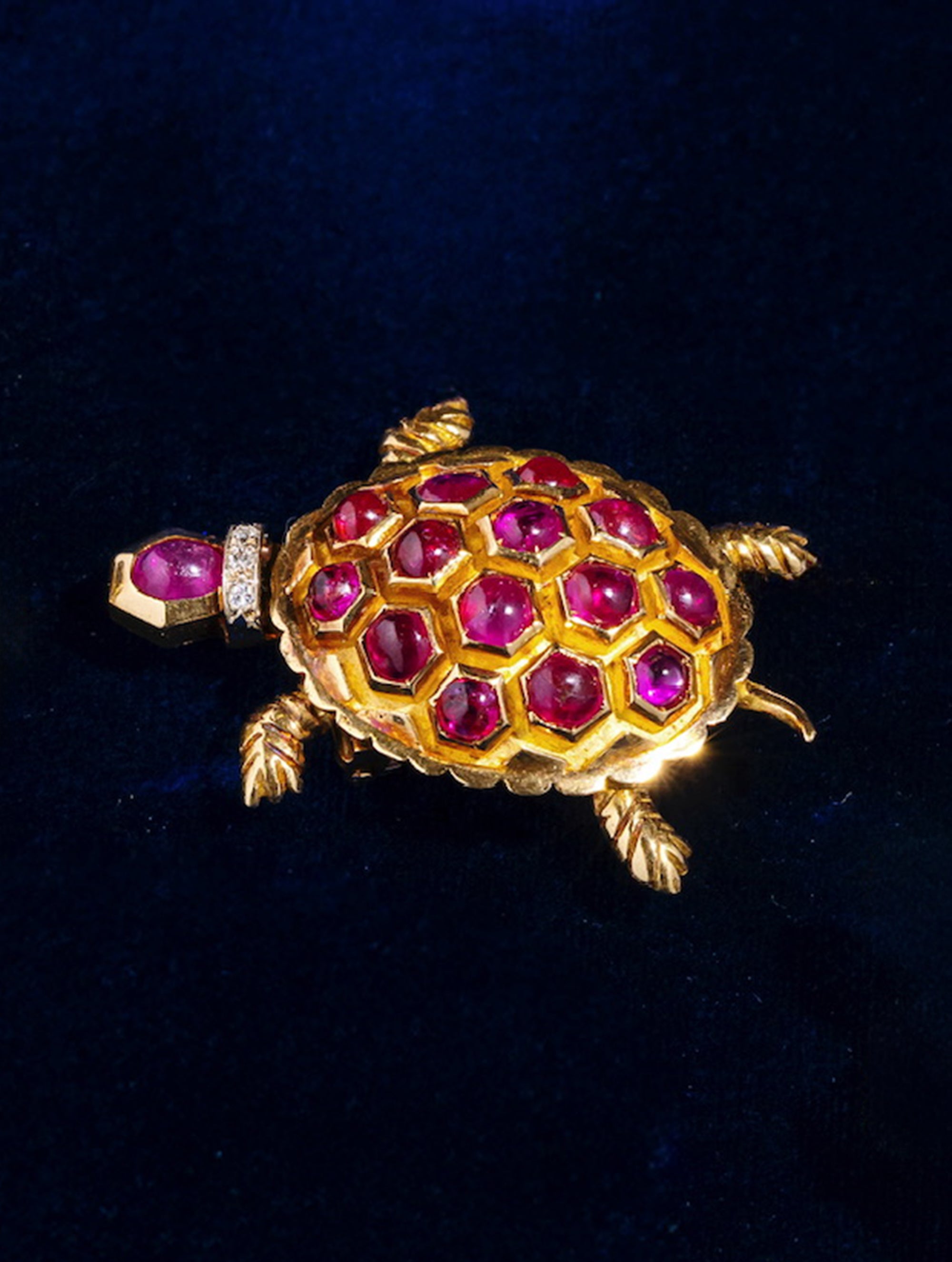 Vintage French Ruby & Diamond Turtle Brooch