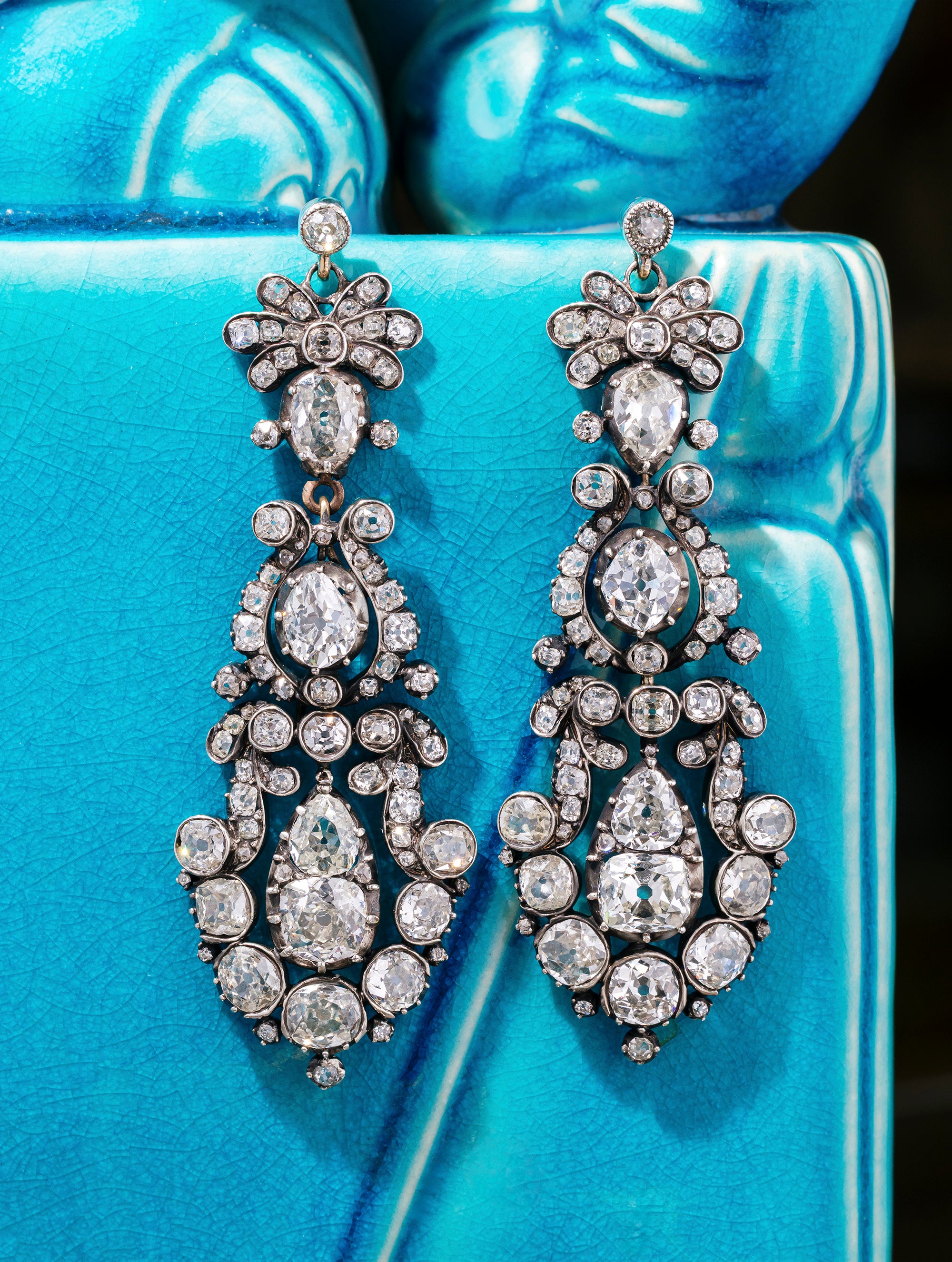 Antique Victorian Diamond Chandelier Earrings, Circa 1880S