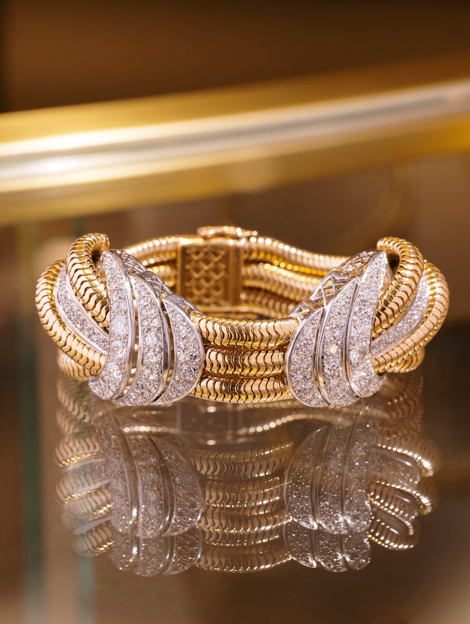 Retro Diamond Tubogas Bracelet, Circa 1930s-1940s