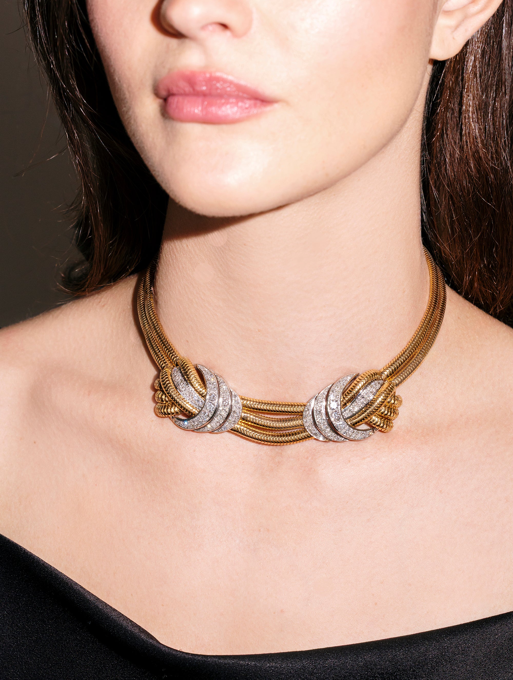 Retro Diamond Tubogas Necklace, Circa 1930s-1940s