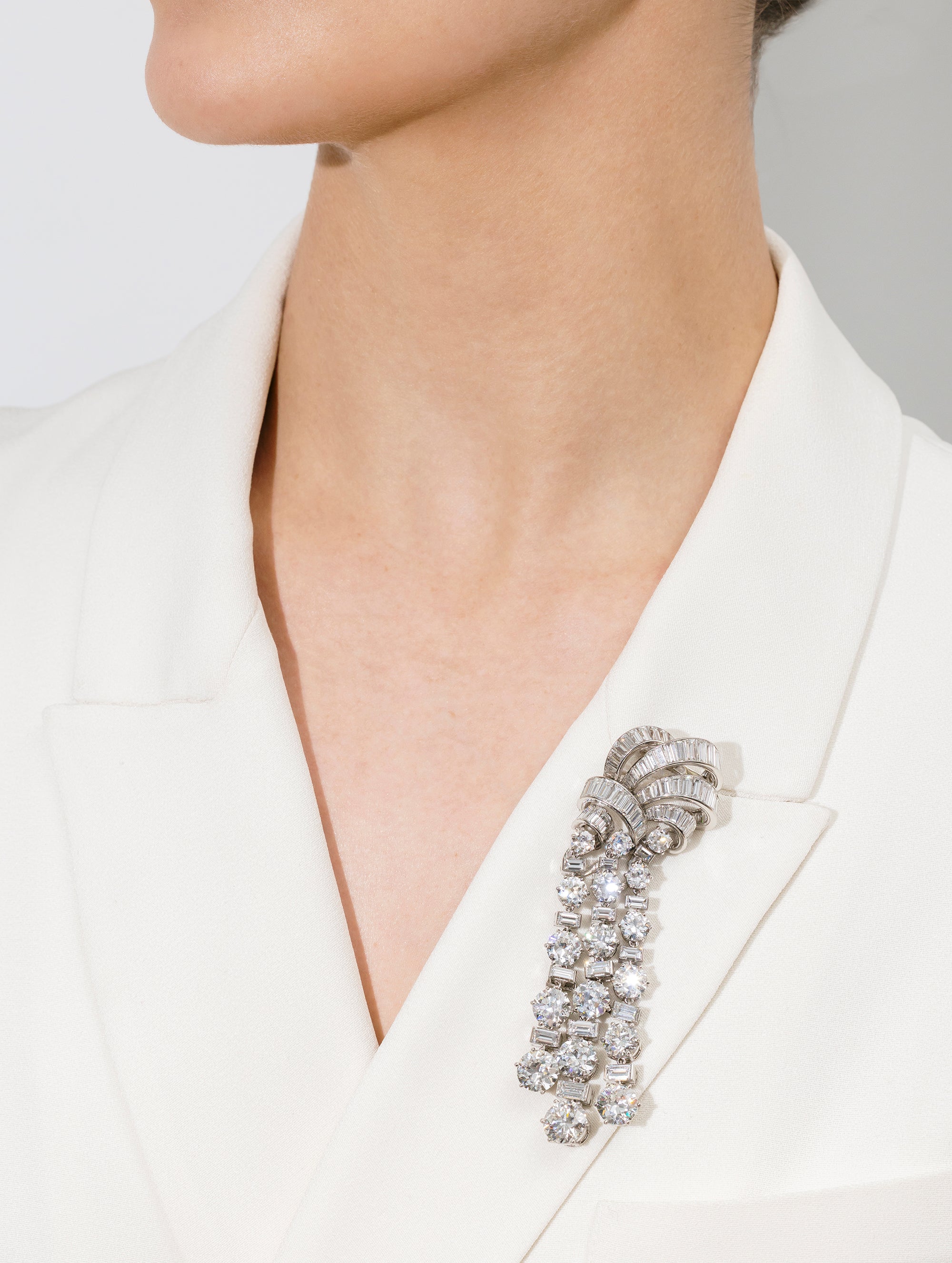 Vintage Diamond Cascading Necklace/Brooch, Circa 1940s