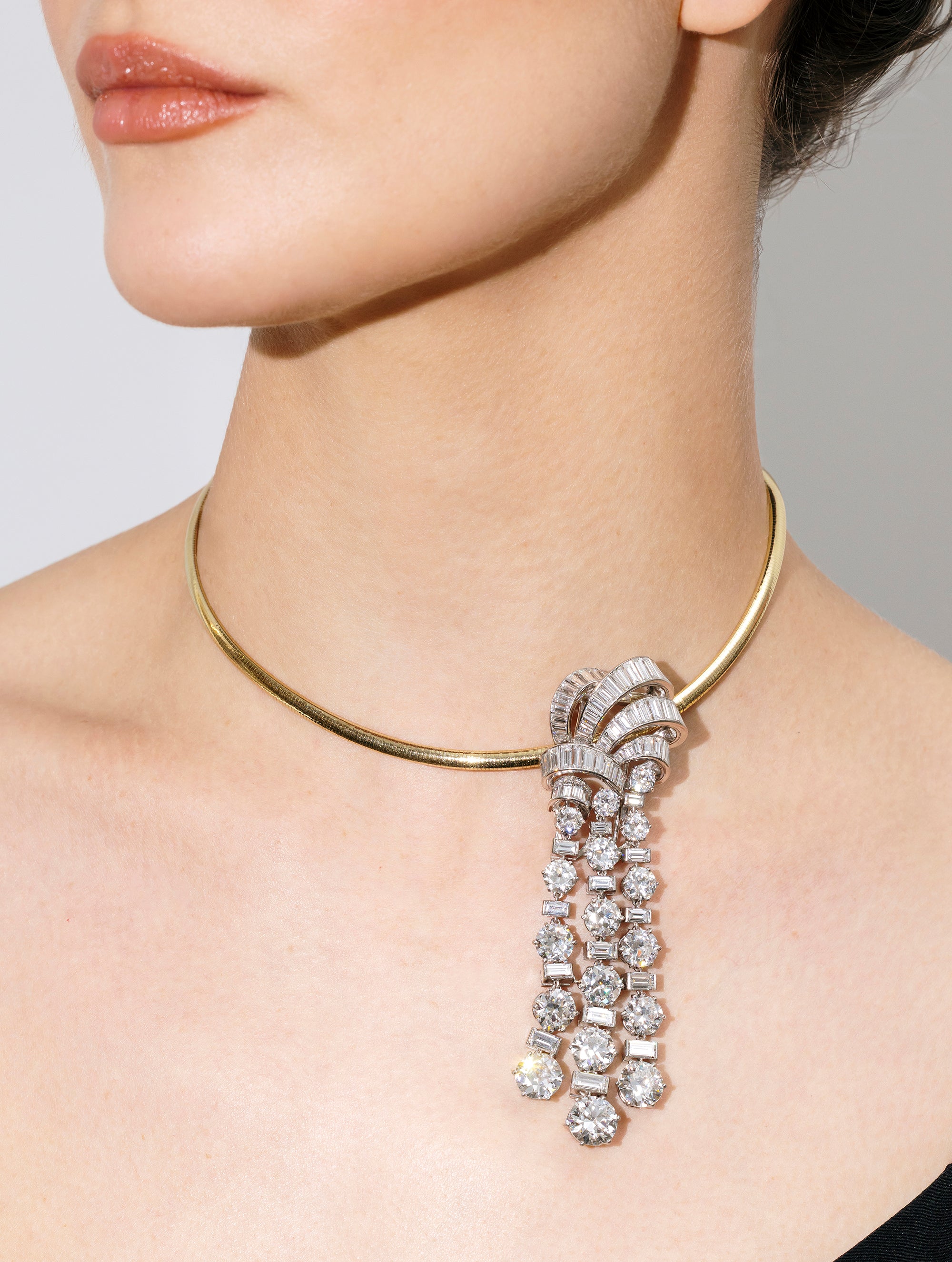 Vintage Diamond Cascading Necklace/Brooch, Circa 1940s