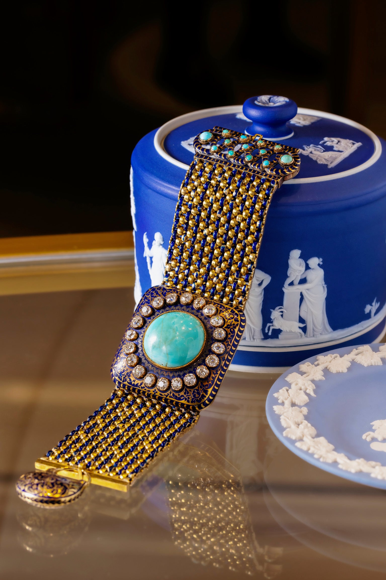 Antique Georgian Turquoise, Diamond & Enamel Bracelet, circa 1830