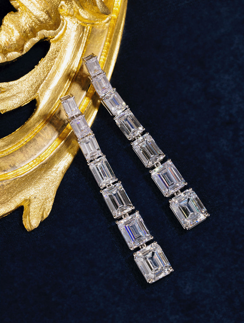 GRADUATED EMERALD CUT DIAMOND CASCADING EARRINGS