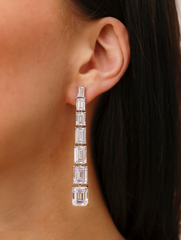 GRADUATED EMERALD CUT DIAMOND CASCADING EARRINGS