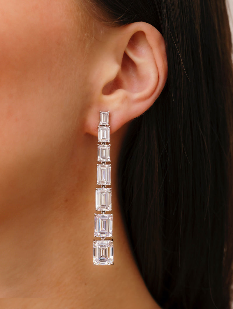 GRADUATED EMERALD CUT DIAMOND CASCADING EARRINGS