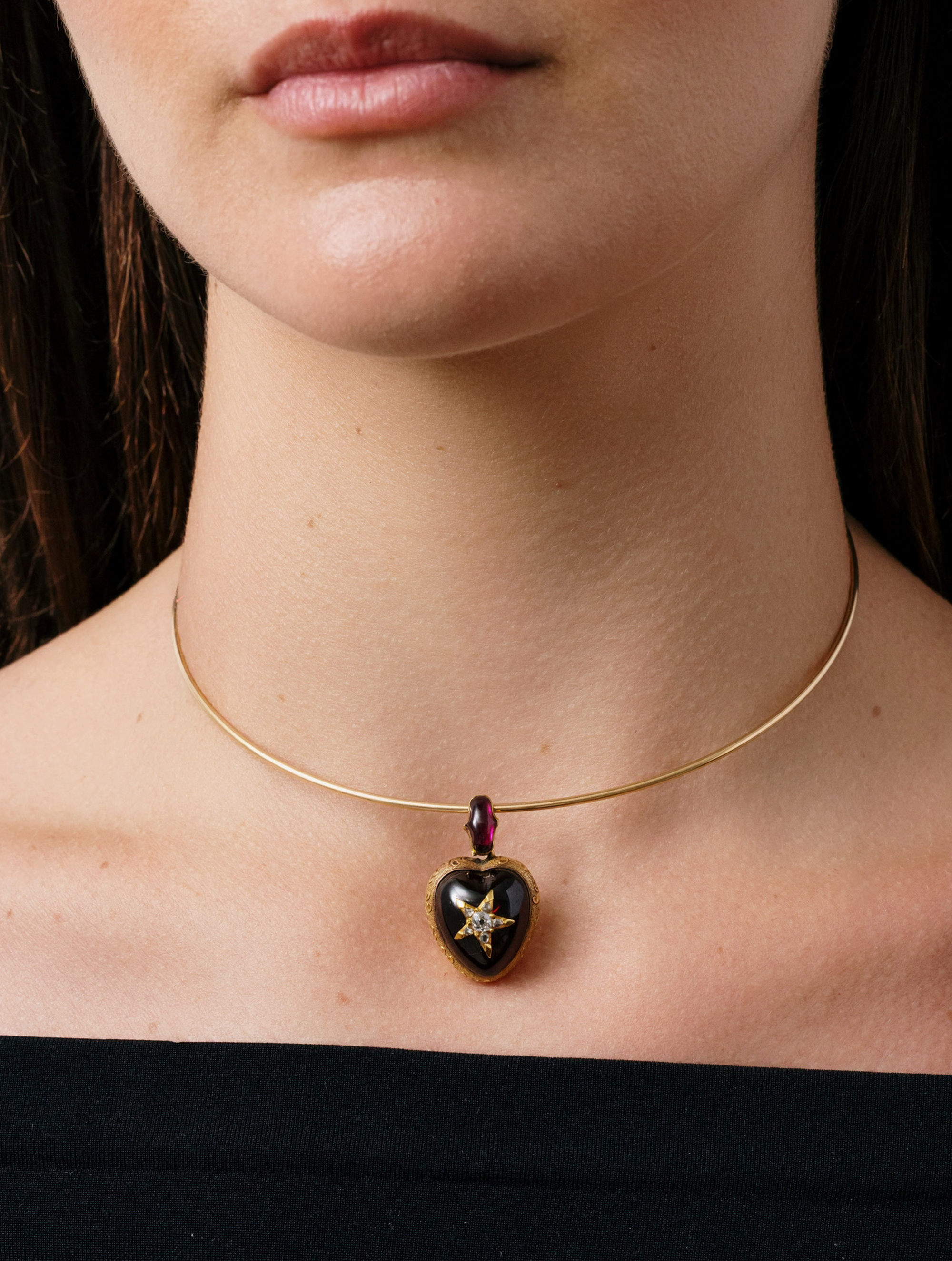 Antique Garnet & Diamond Heart Pendant