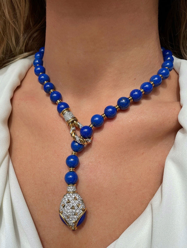 Vintage Harry Winston Lapis & Diamond Necklace