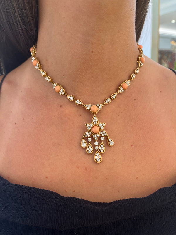 Van Cleef & Arpels Coral & Diamond Long Sautoir Necklace