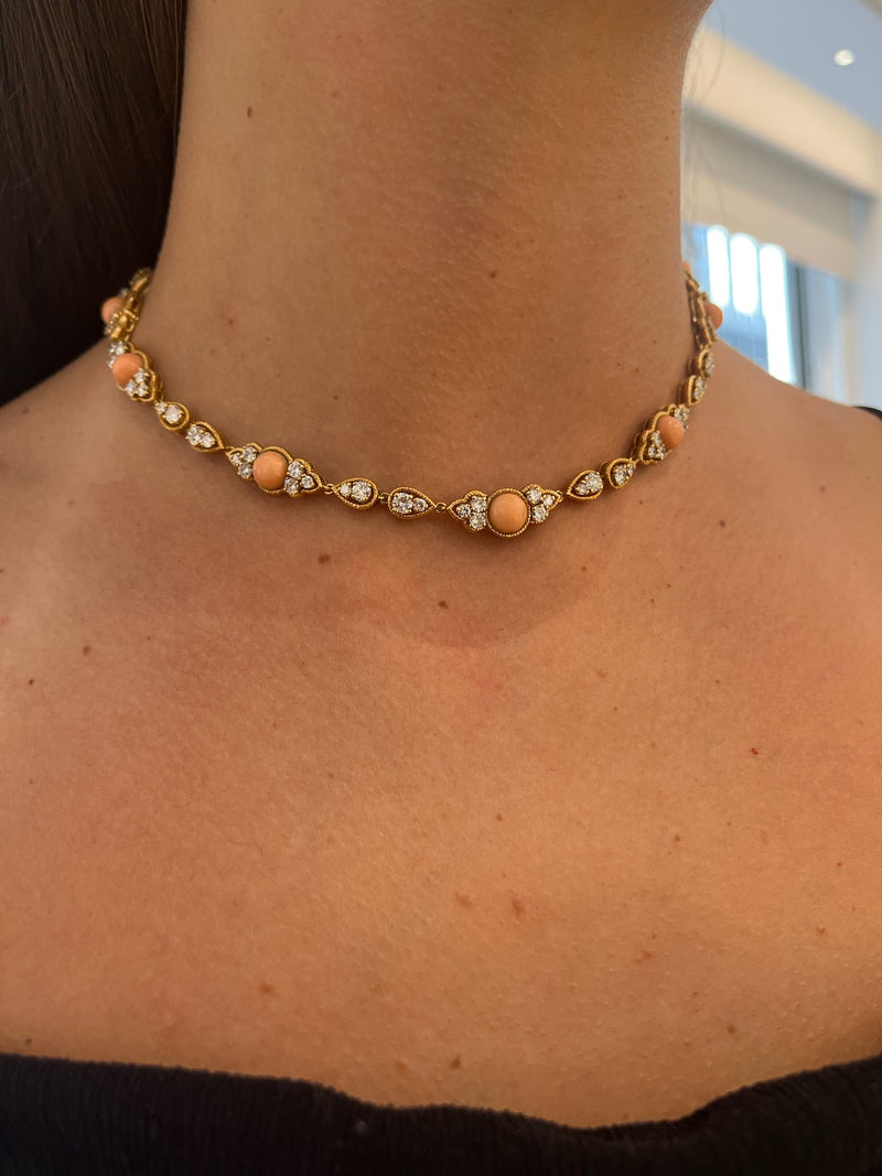 Van Cleef & Arpels Coral & Diamond Long Sautoir Necklace