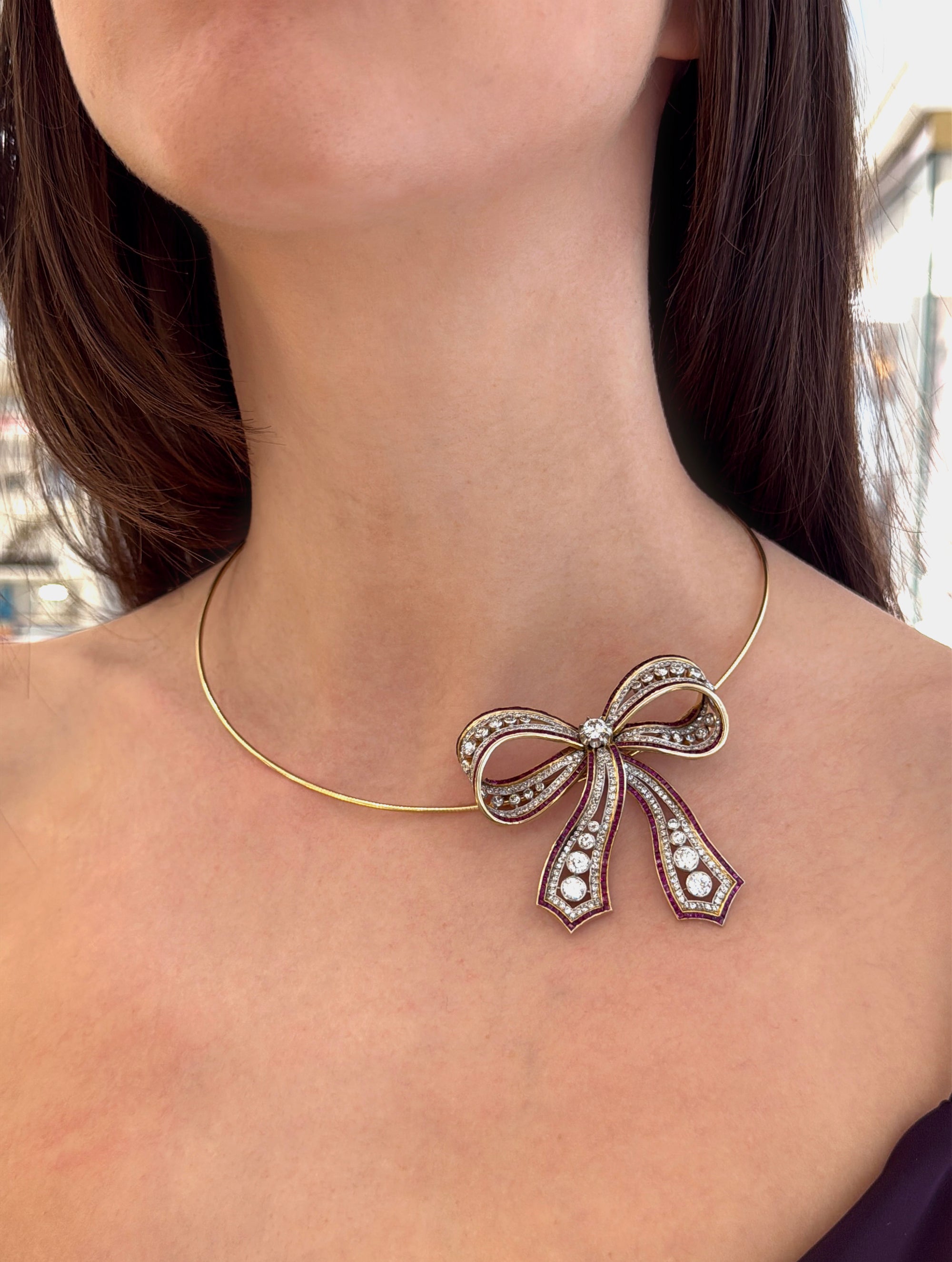 Vintage Diamond & Ruby Bow Brooch/Pendant