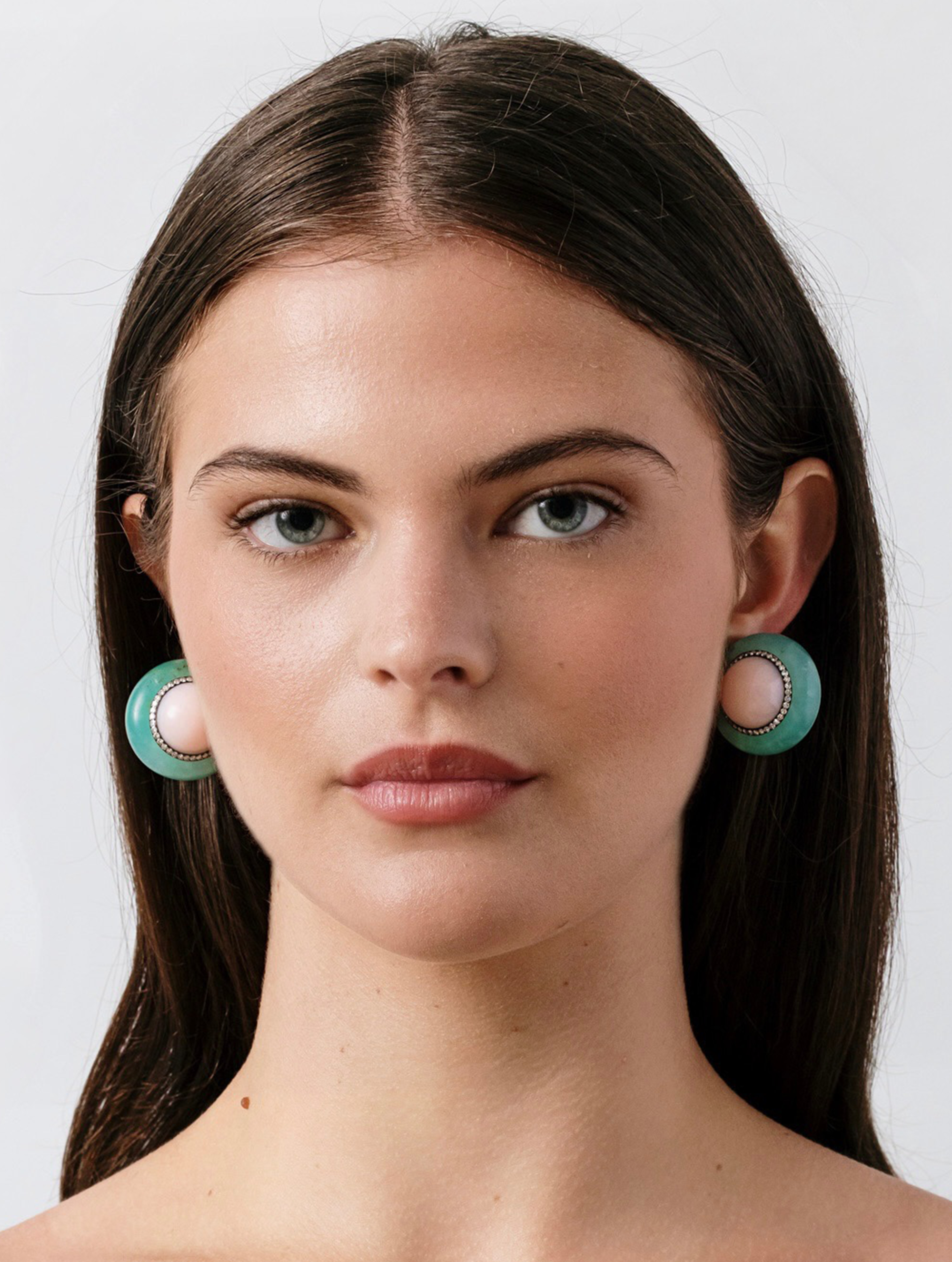 Jar Chrysoprase, Pink Opal & Diamond Earrings