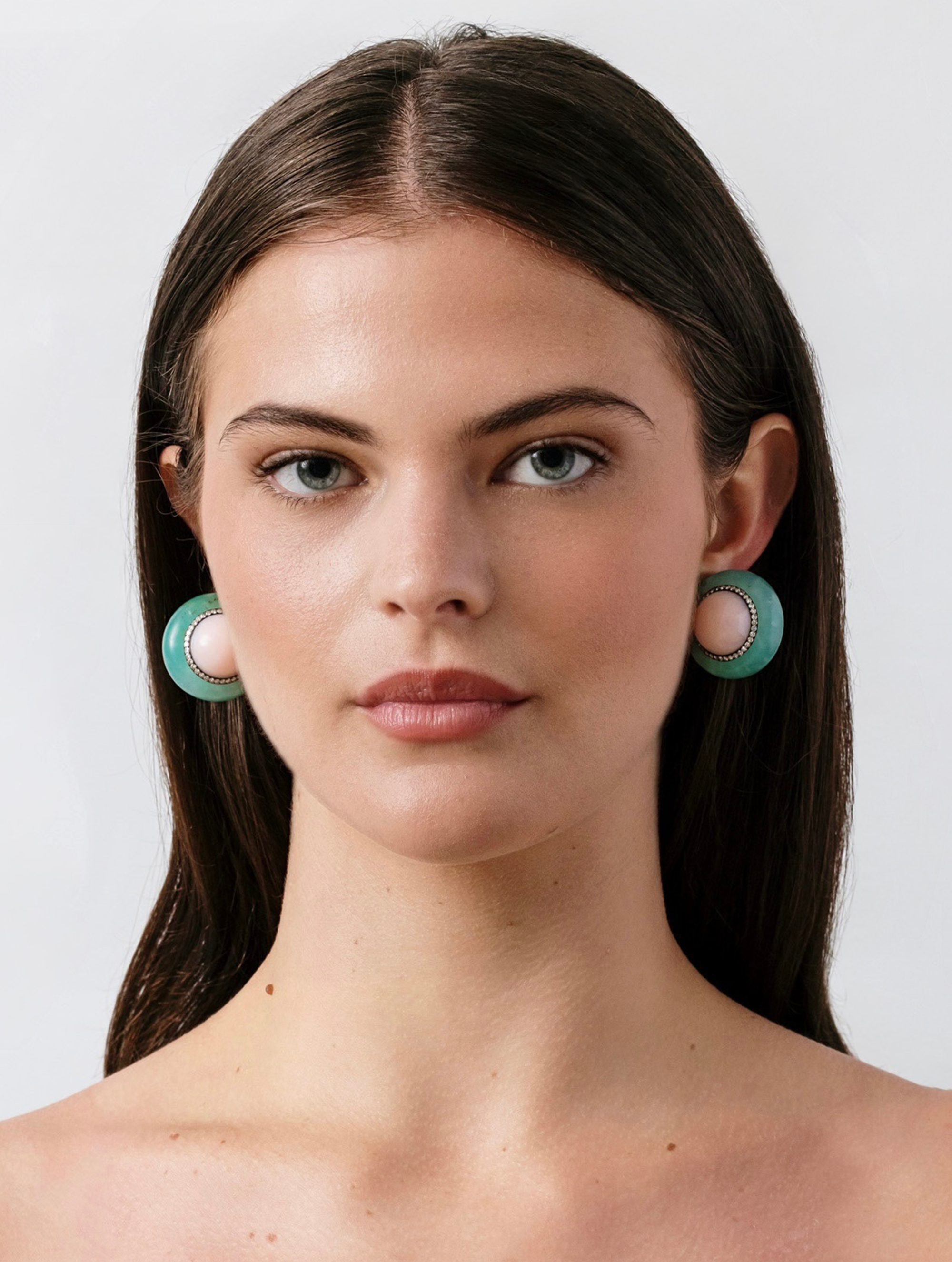Jar Chrysoprase, Pink Opal & Diamond Earrings