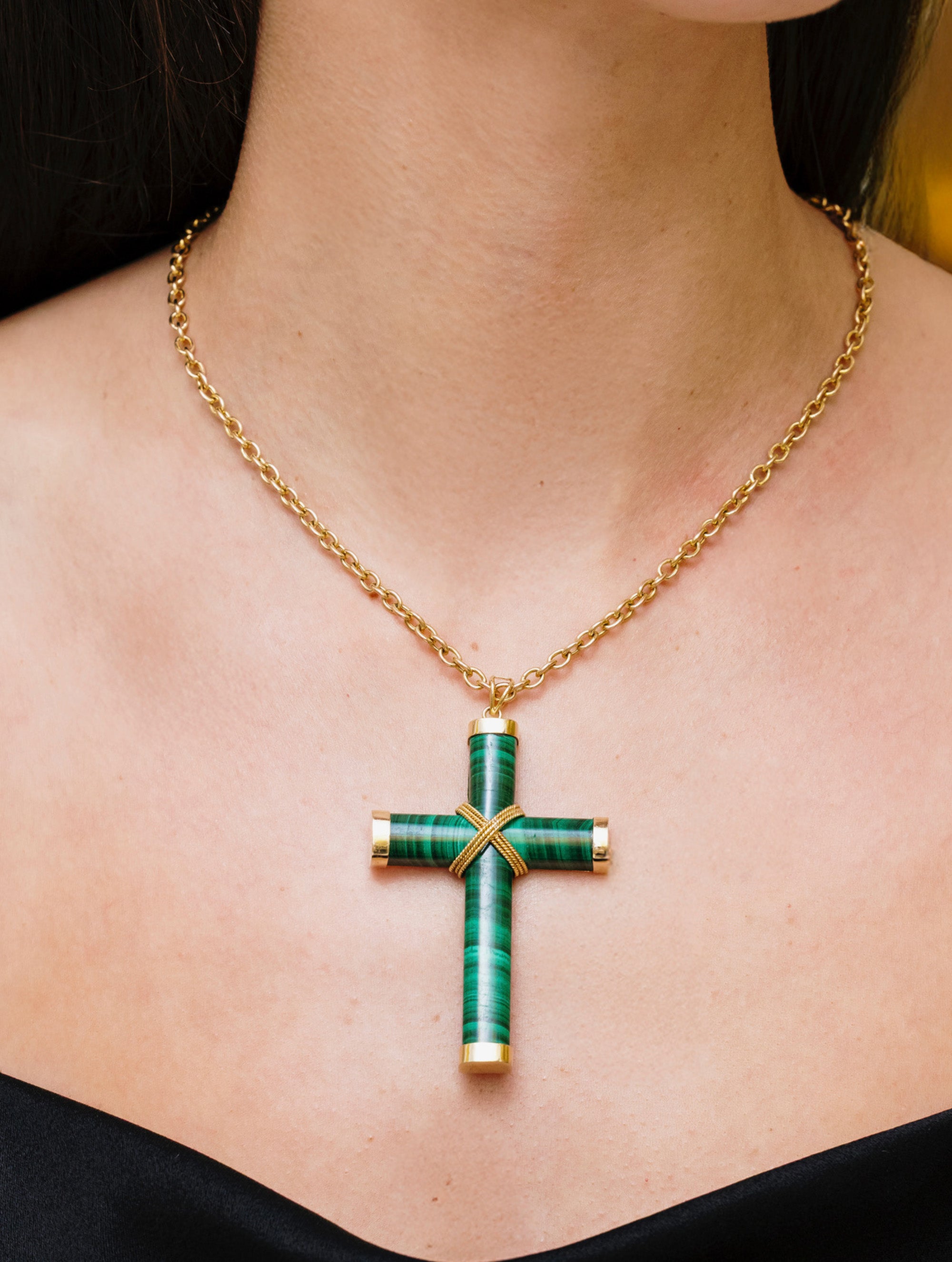 Vintage Malachite Gold Cross