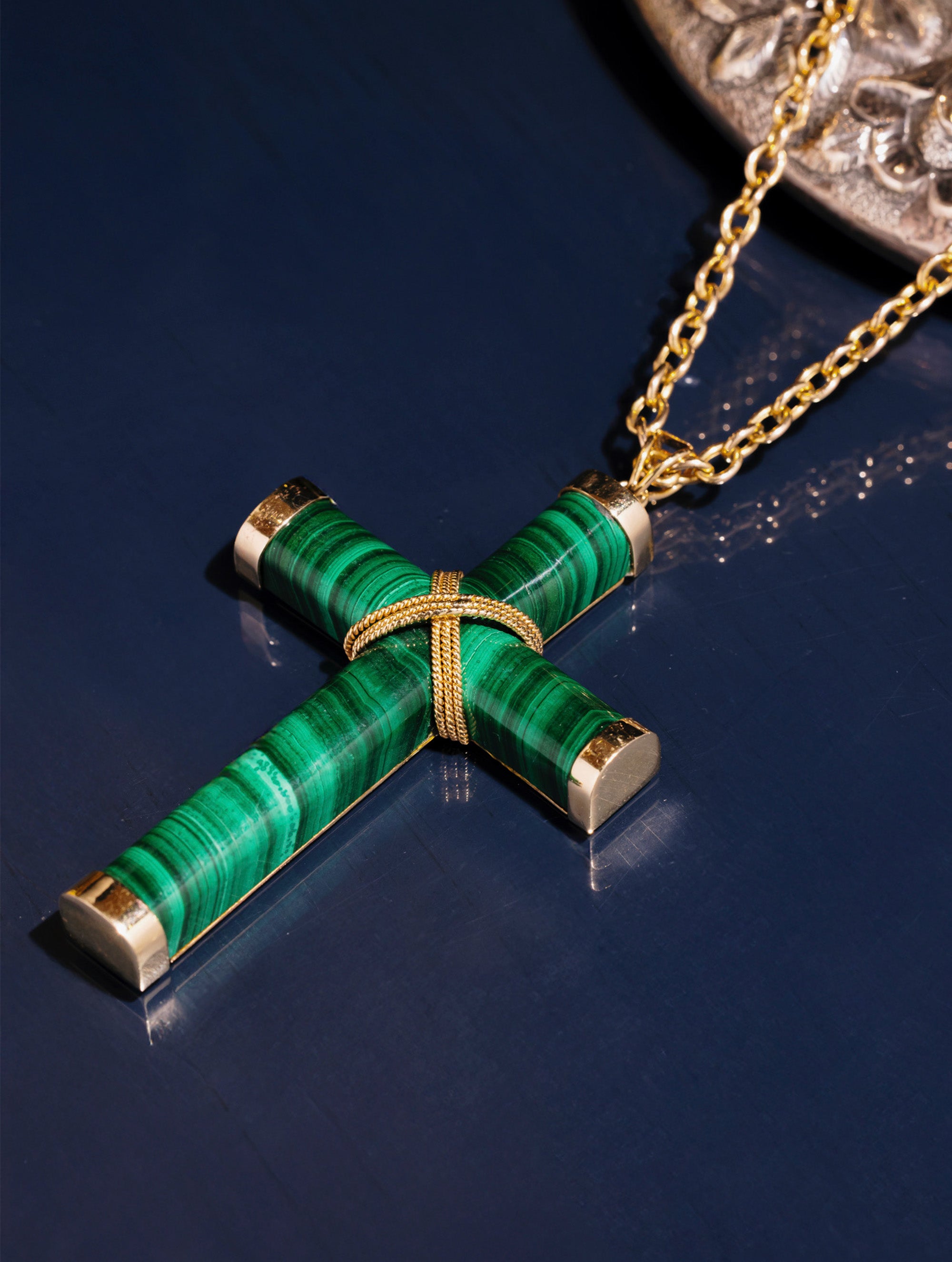 Vintage Malachite Gold Cross