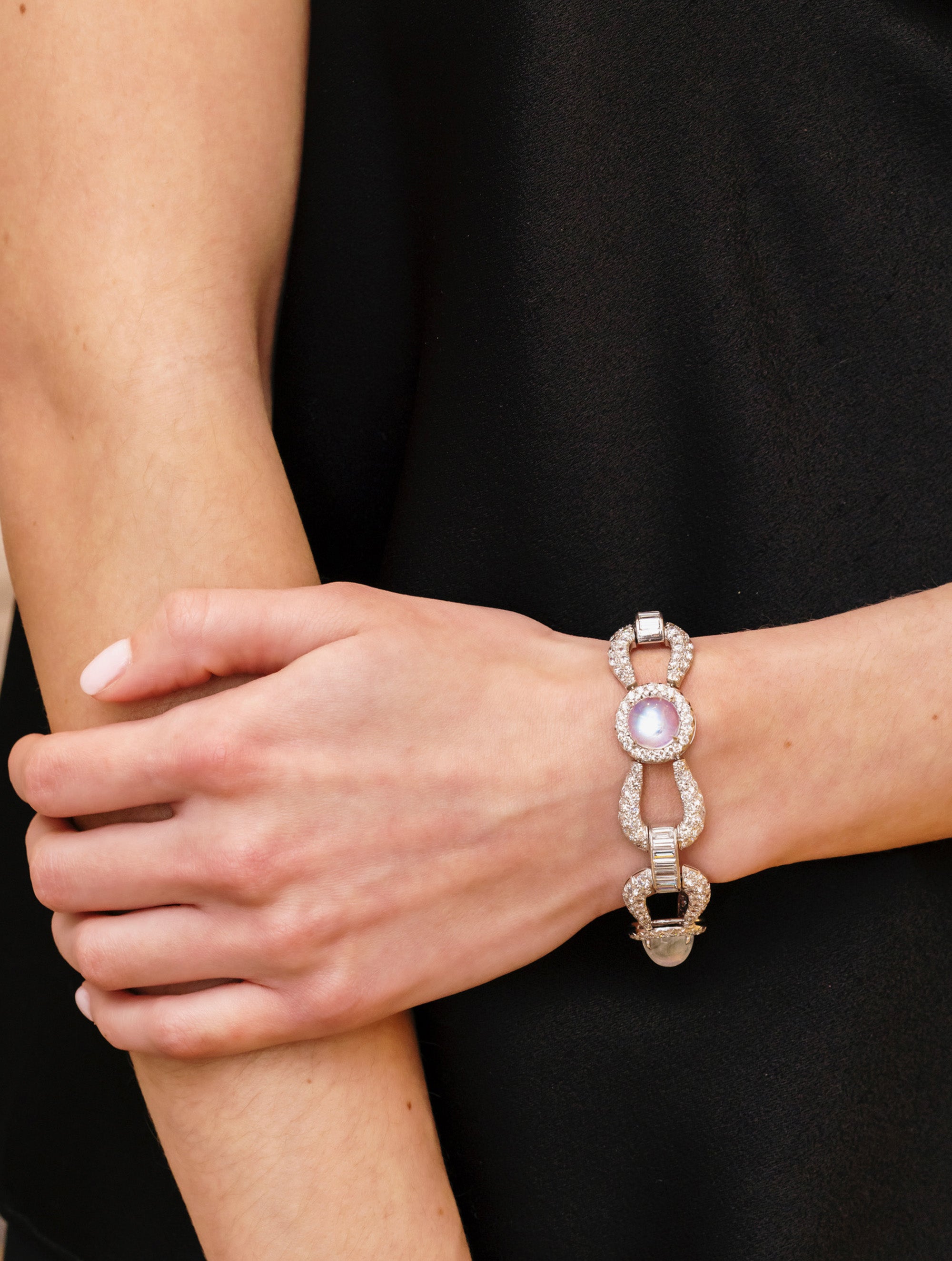 Antique Art Deco Moonstone and Diamond Bracelet