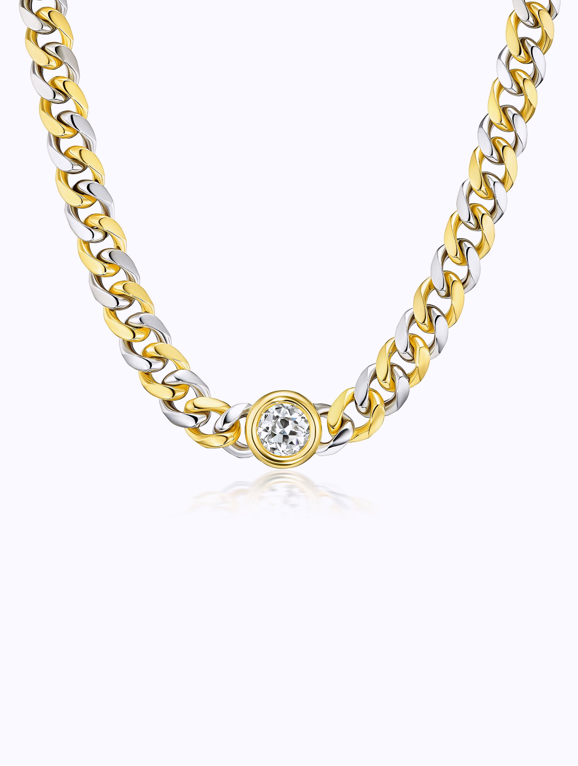 Diamond White & Yellow Gold curb link Necklace