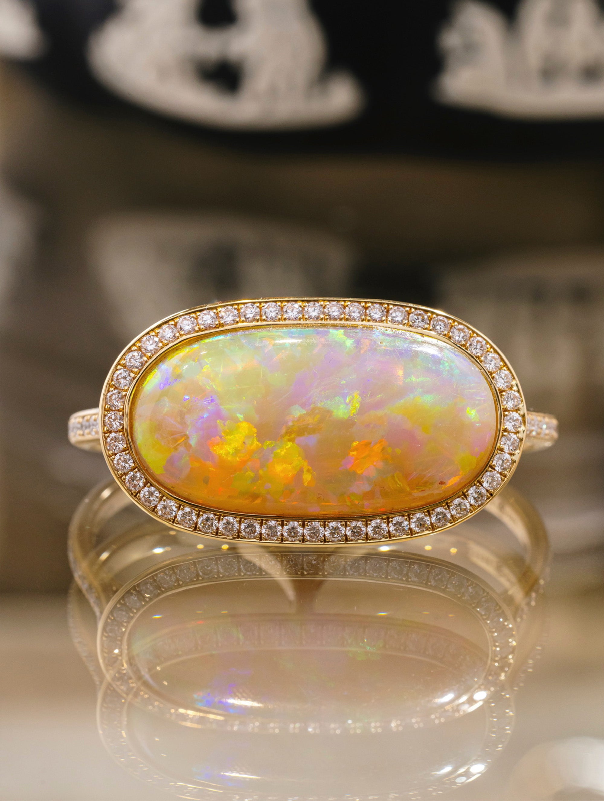 SLOAN TWO FINGER OPAL & DIAMOND RING