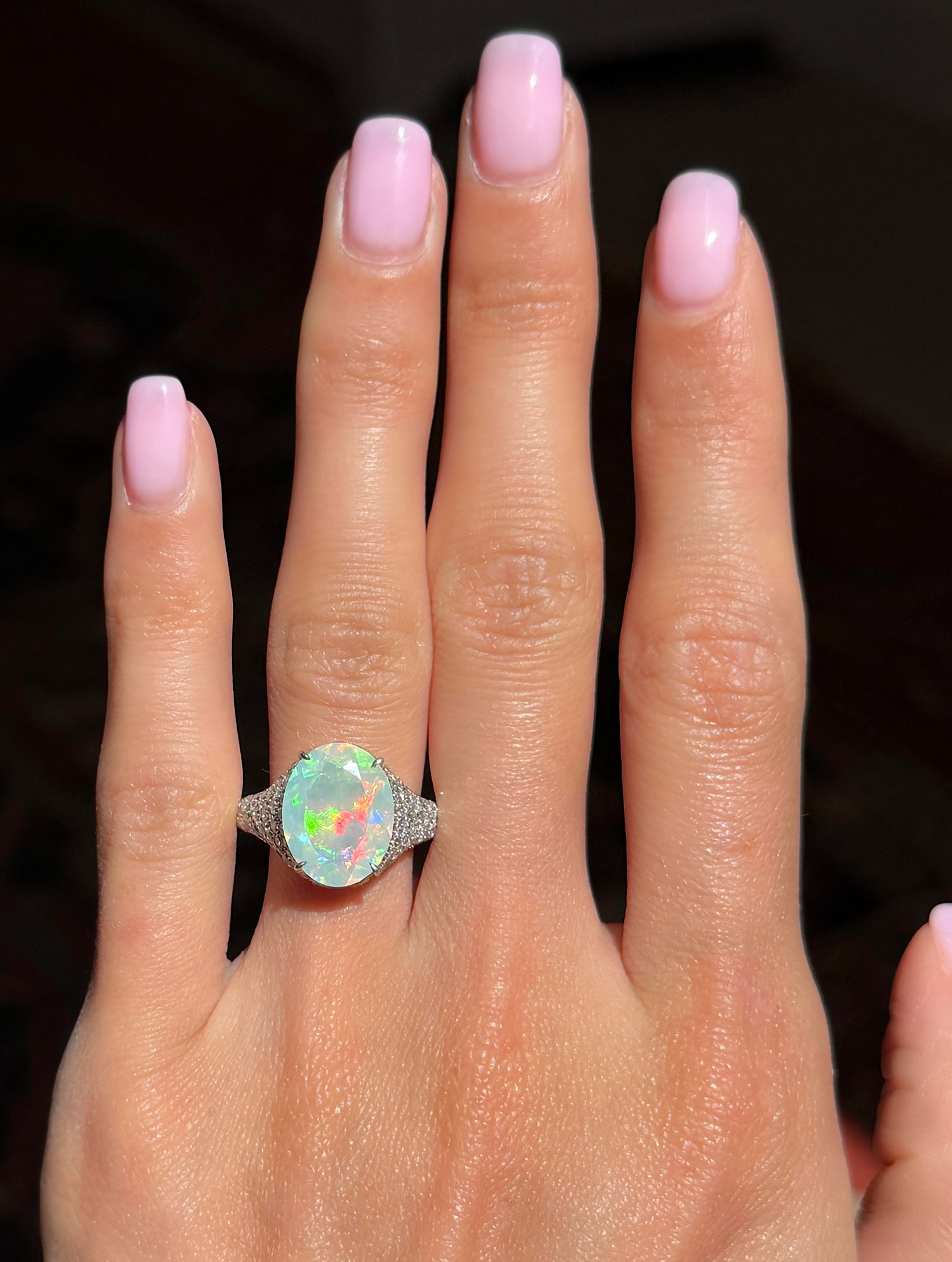 VINTAGE FACETED OPAL & DIAMOND RING