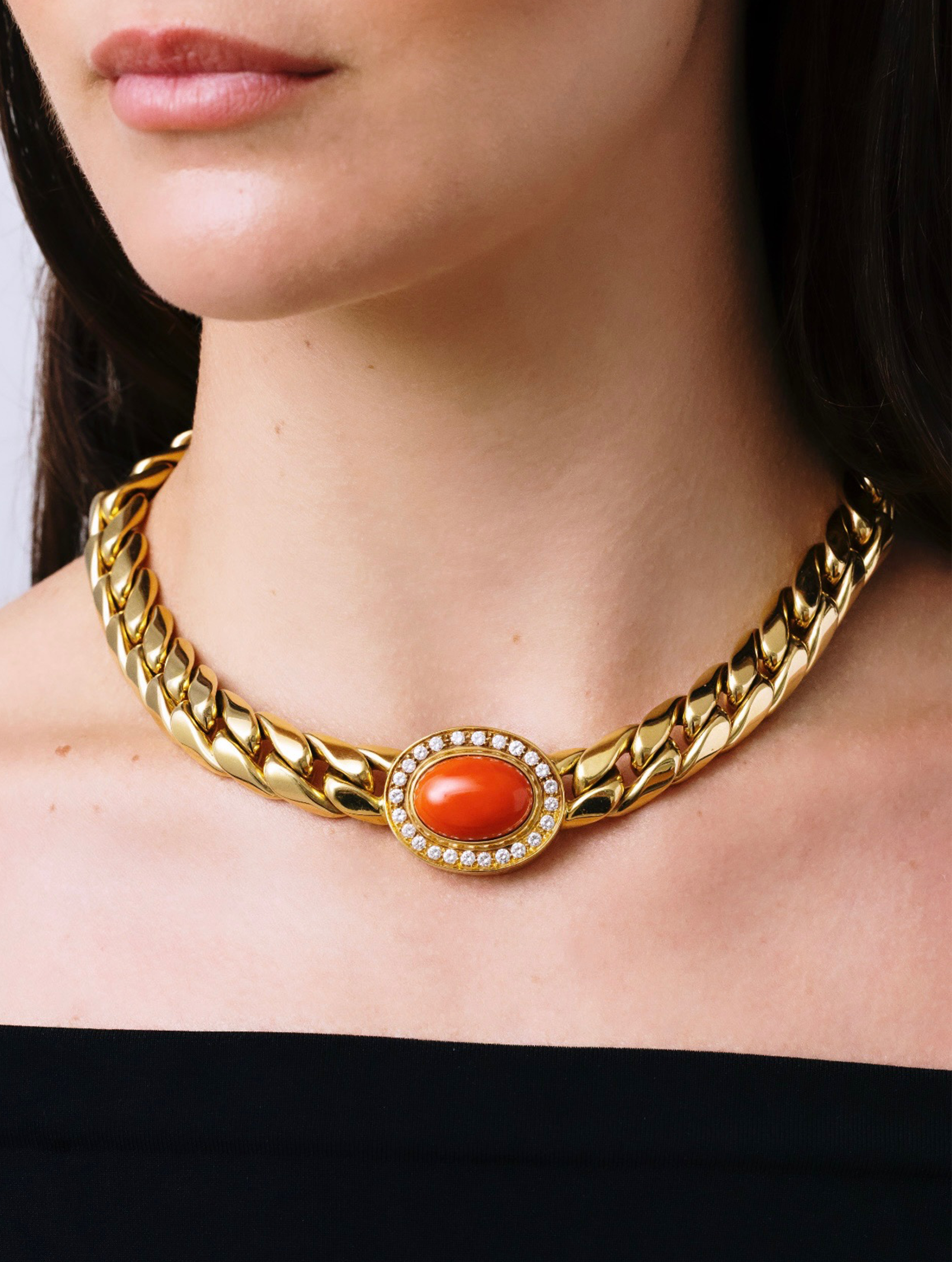 Vintage Sicilian Coral & Diamond Necklace