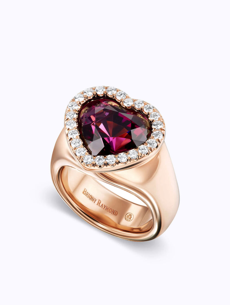SLOAN GARNET & DIAMOND HEART RING