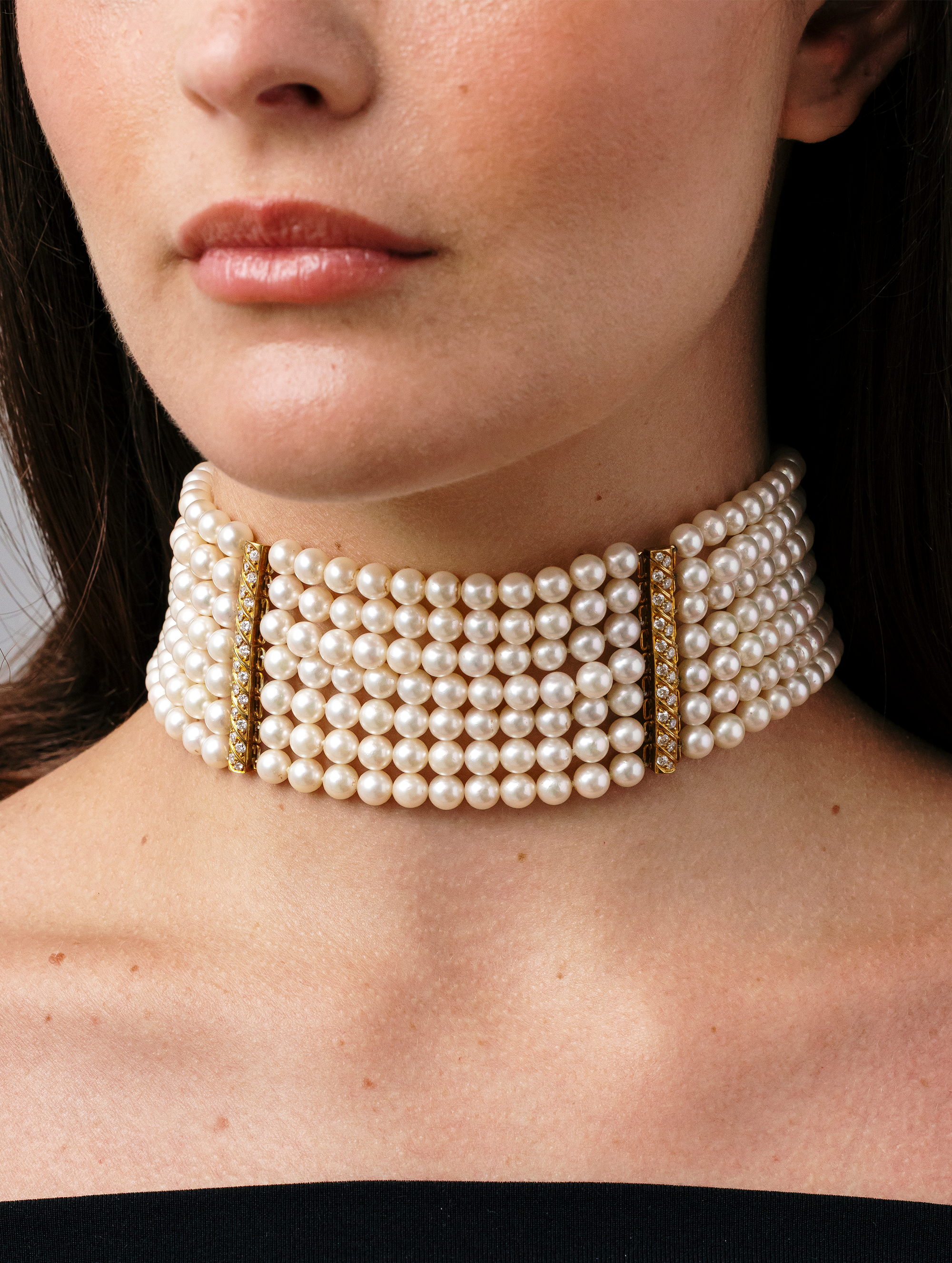 Vintage Cultured Pearl & Diamond Choker, Circa 1980s