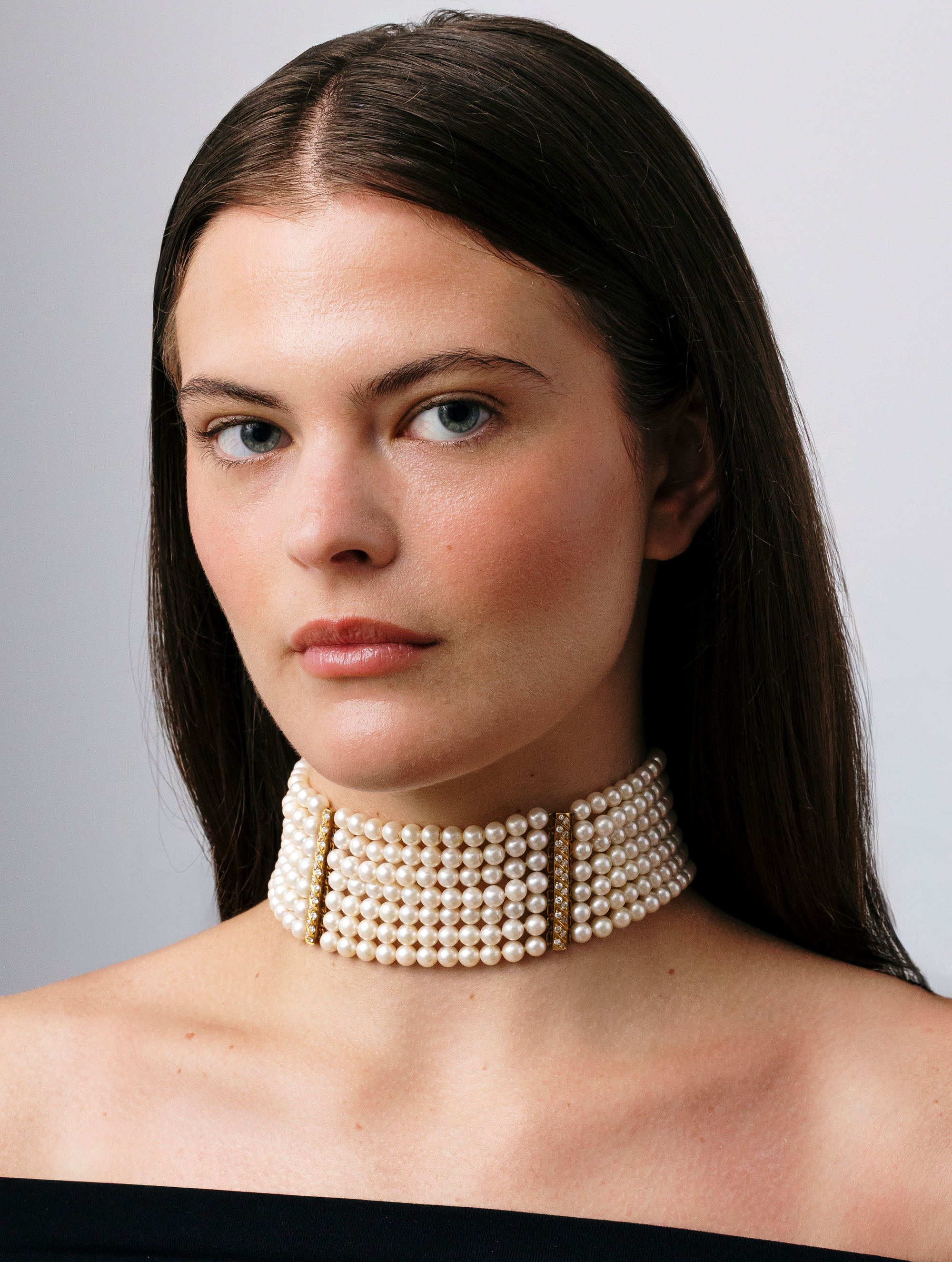 Vintage Cultured Pearl & Diamond Choker, Circa 1980s