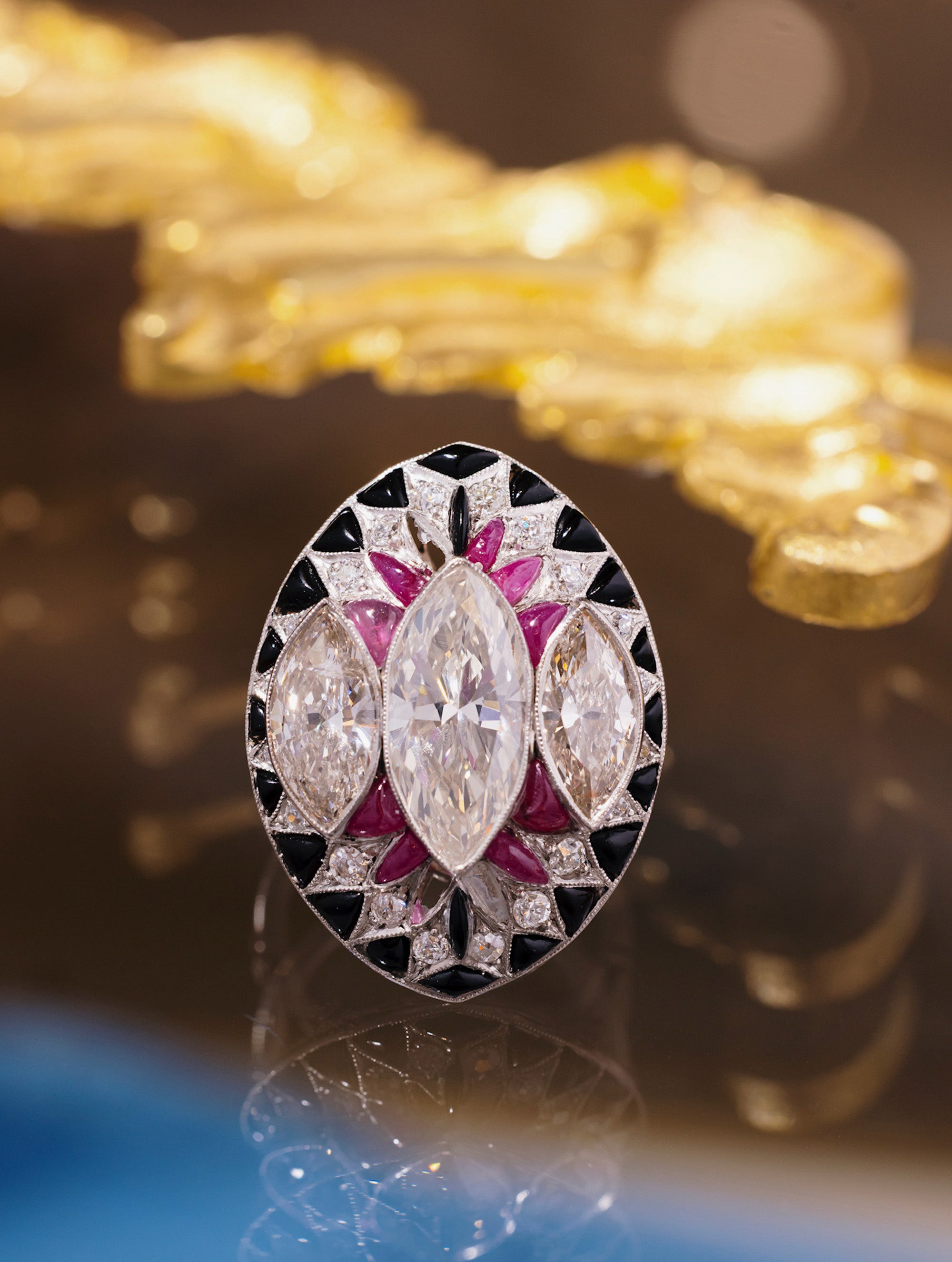 Art Deco Diamond, Ruby, and Onyx Ring