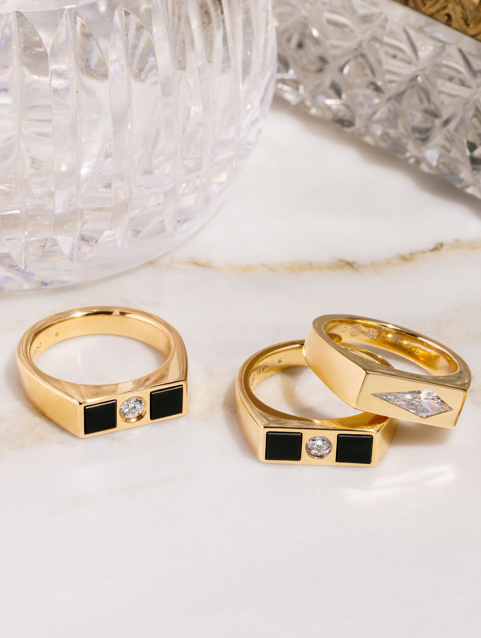 Carousel Double Onyx & Diamond Checkerboard Ring