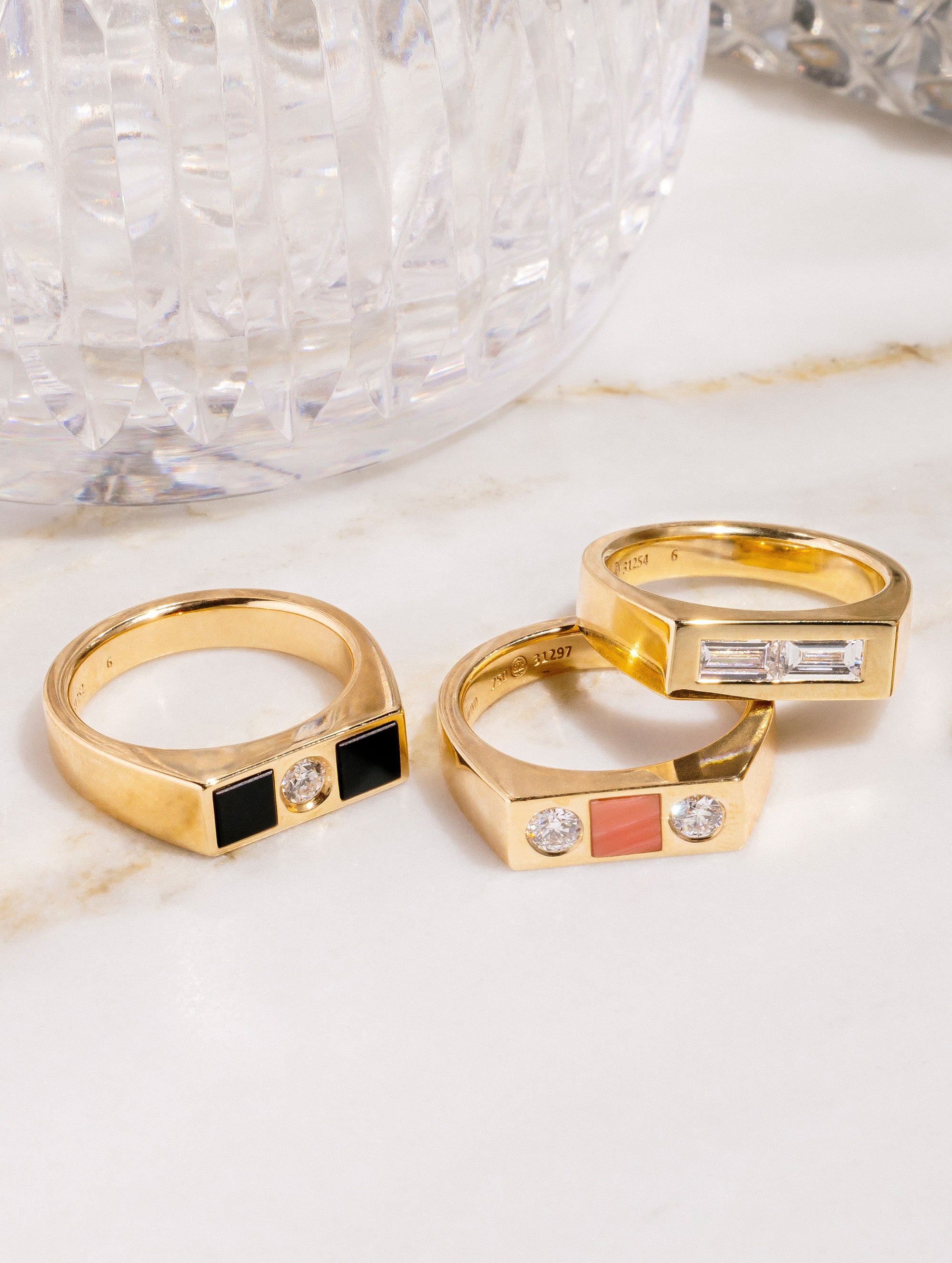 Carousel Coral & Diamond Checkerboard Ring