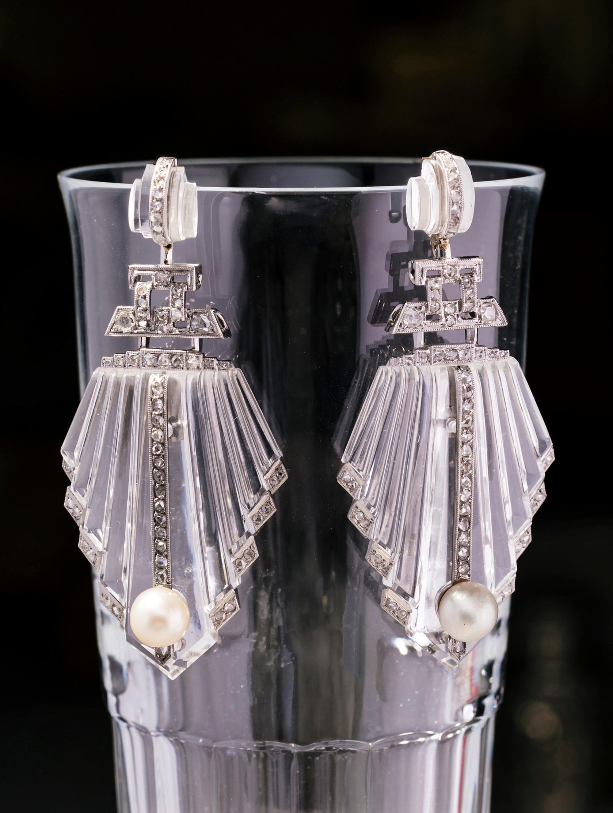 Art Deco Rock Crystal & Diamond Drop Earrings, Circa 1920s