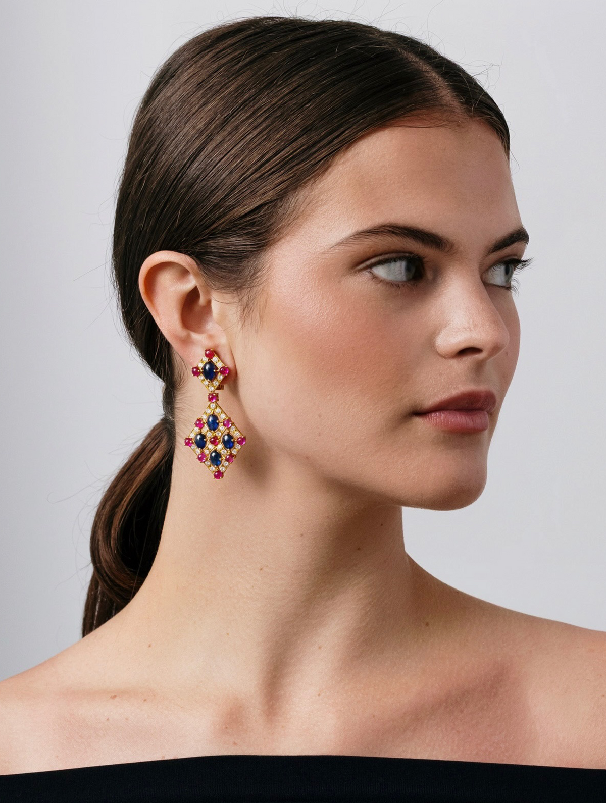 Vintage Ruby, Sapphire & Diamond Chandelier Earrings