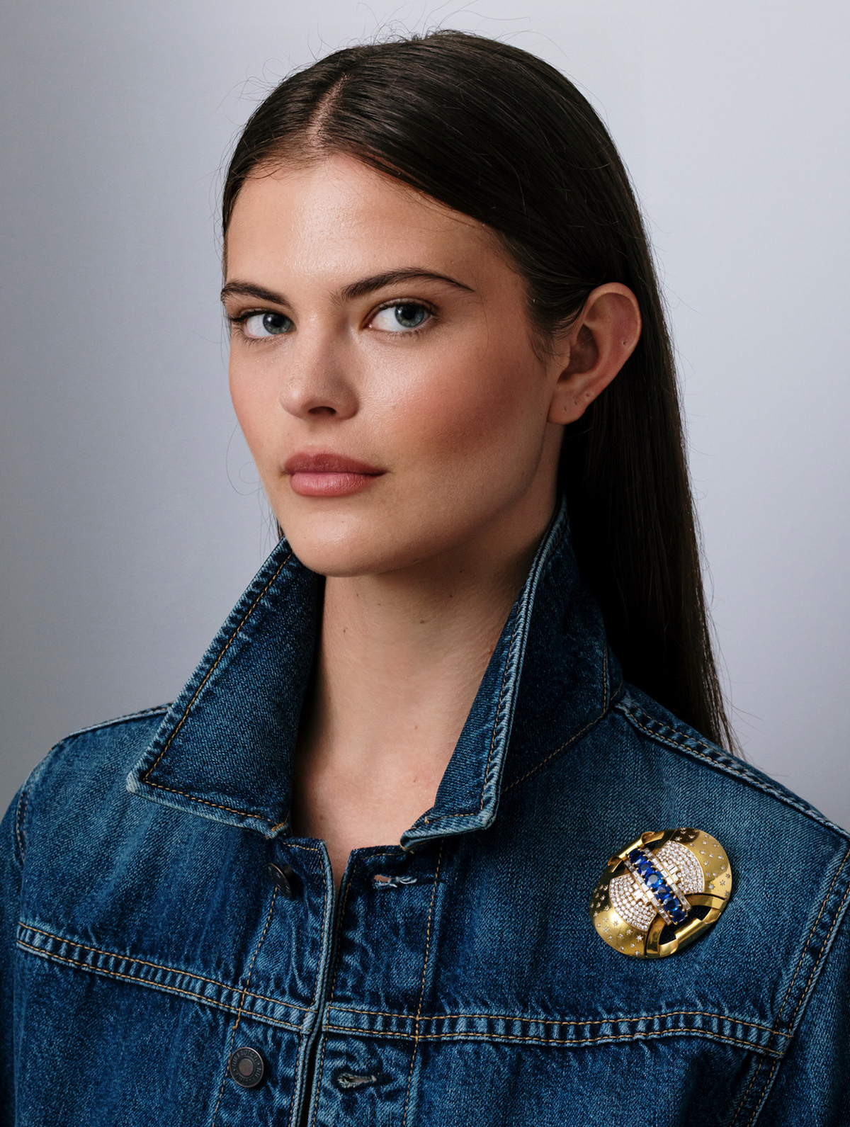 Retro Sapphire and Diamond Shield Brooch/Pendant