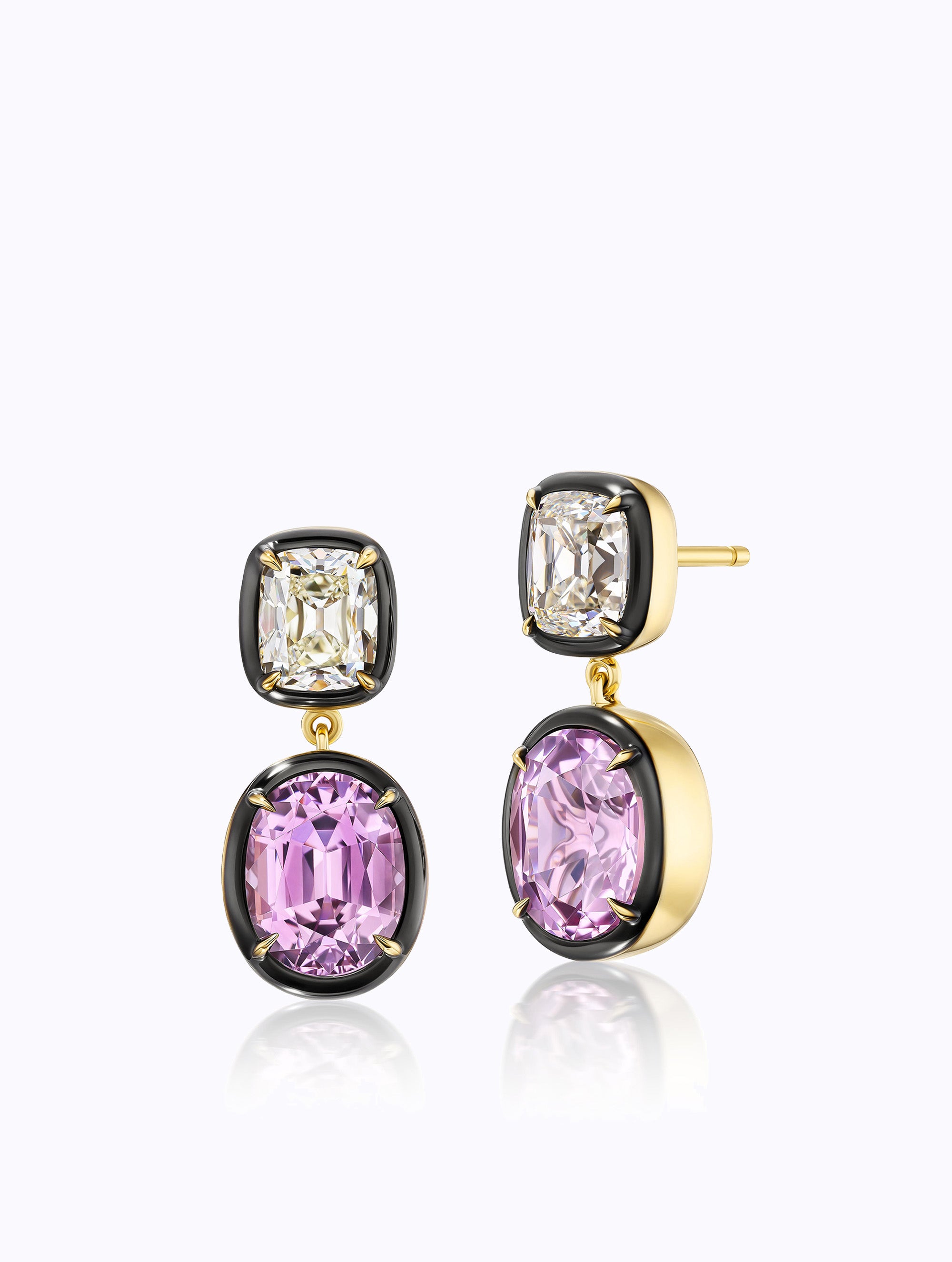 Shadow Pink Spinel & Old Mine Cut Diamond Earrings