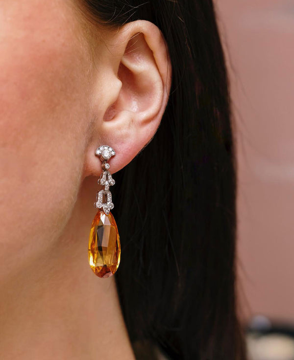 Art Deco Imperial Topaz & Diamond Earrings