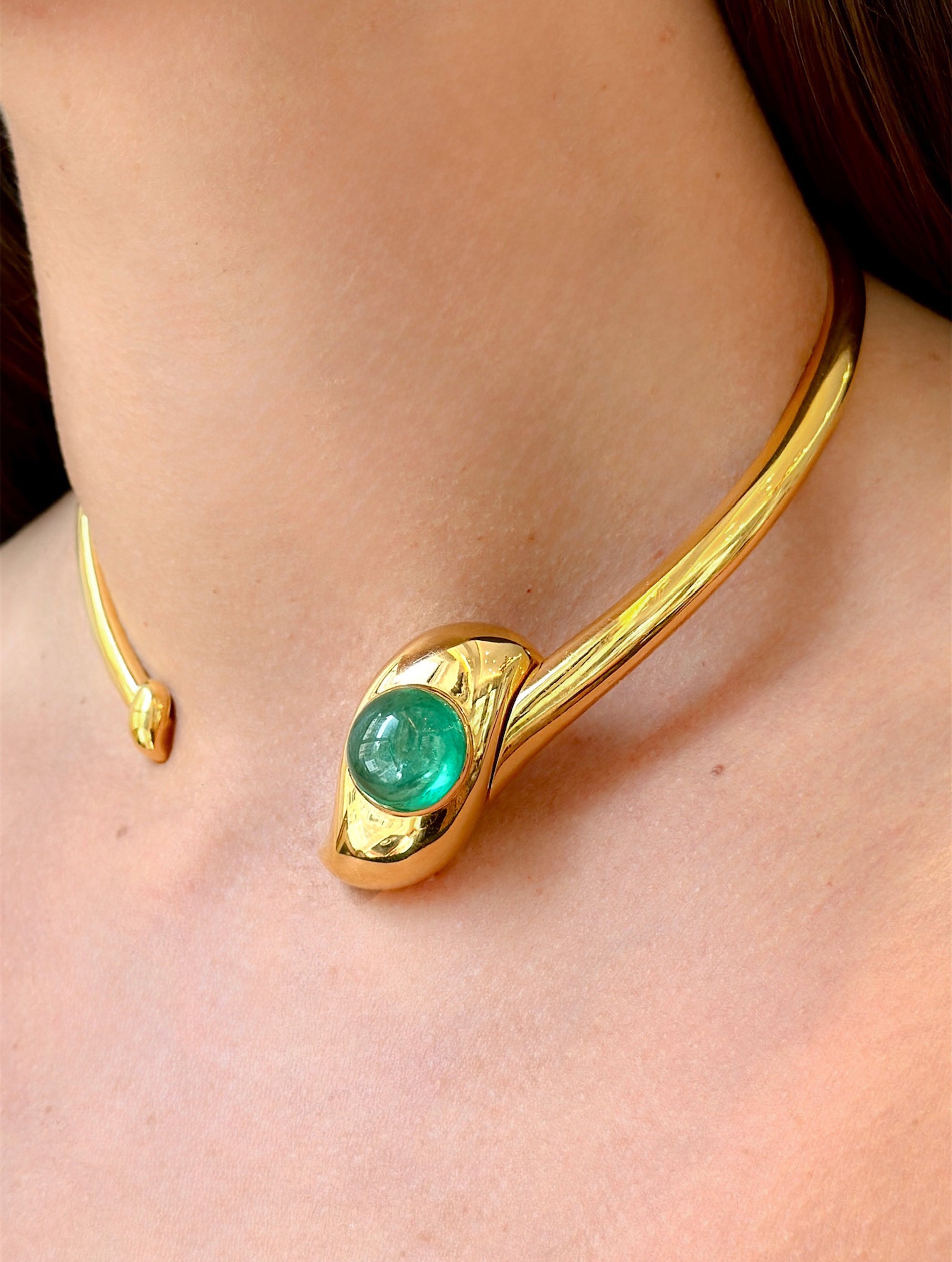 Belperron Emerald & Gold "S" Torque Necklace and Brooch, circa 1960