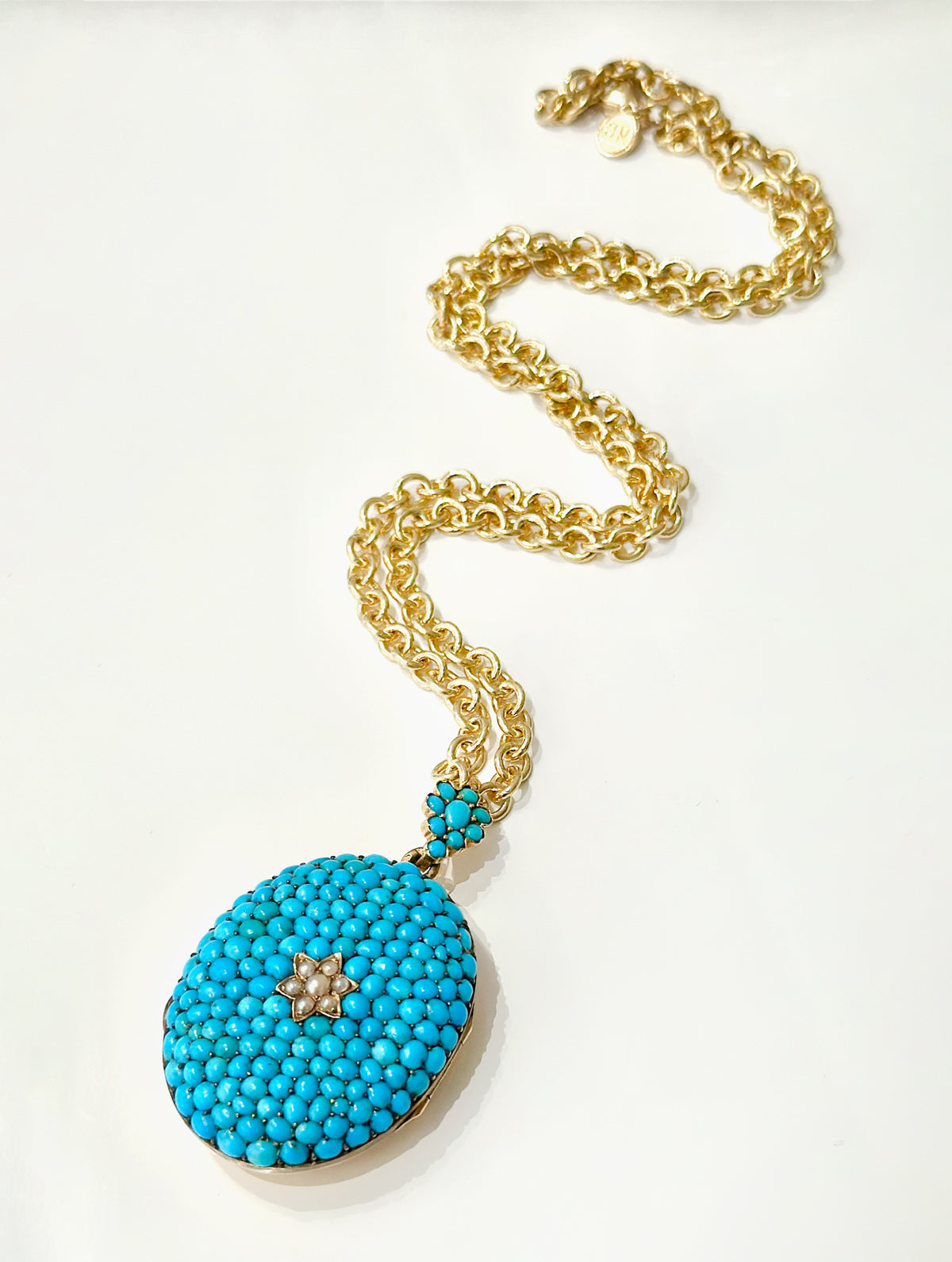 Antique Victorian Natural Turquoise & Pearl Locket, circa 1880s