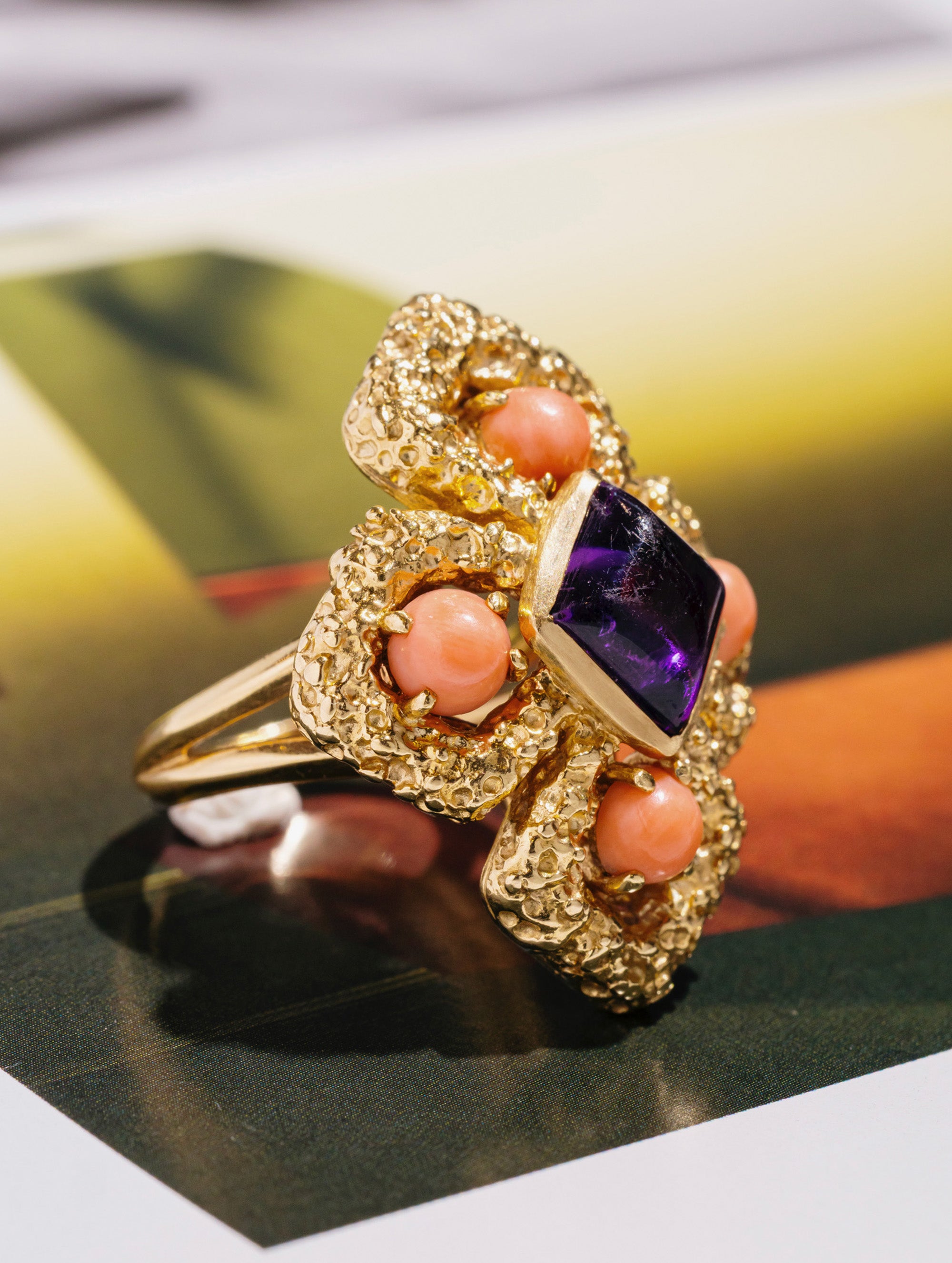 Vintage Van Cleef & Arpels Coral & Amethyst Ring