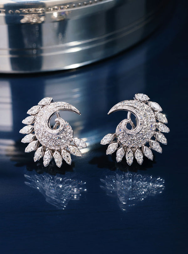 Vintage French Diamond Swirl Earrings