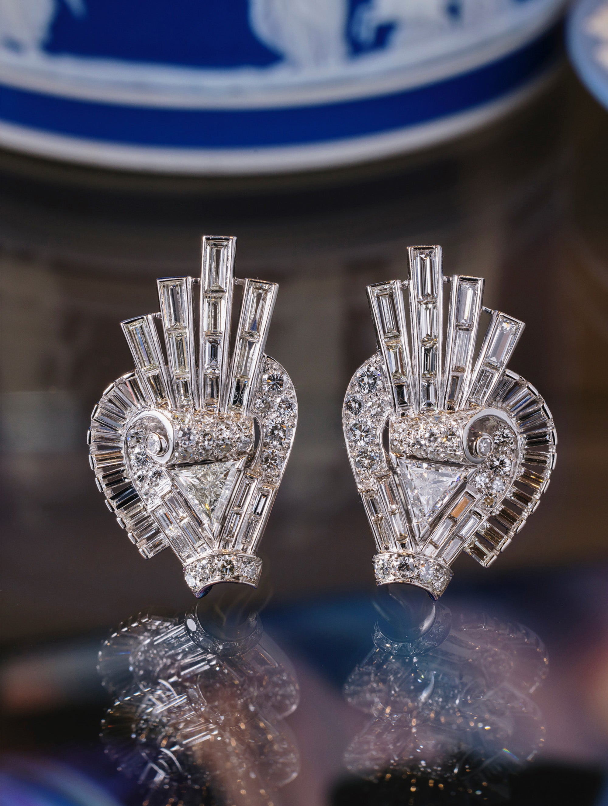 Art Deco Baguette Diamond Earrings