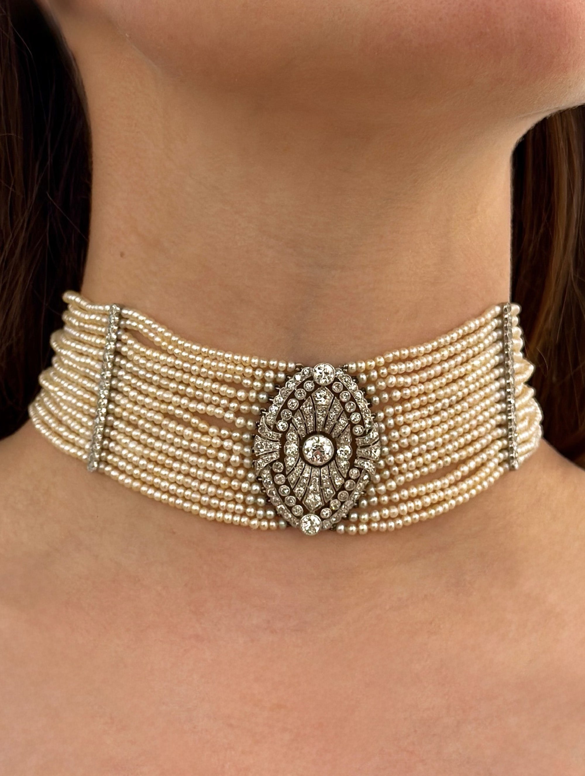 Belle Époque Diamond & Natural Pearl Choker, Circa 1910