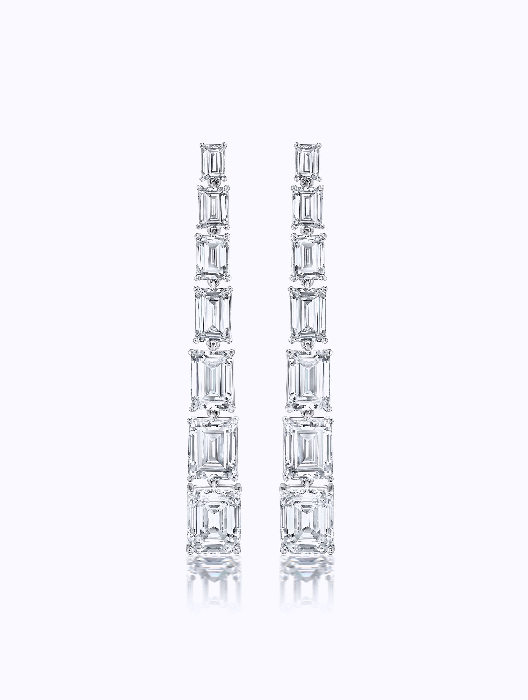 GRADUATED EMERALD CUT DIAMOND CASCADING EARRINGS