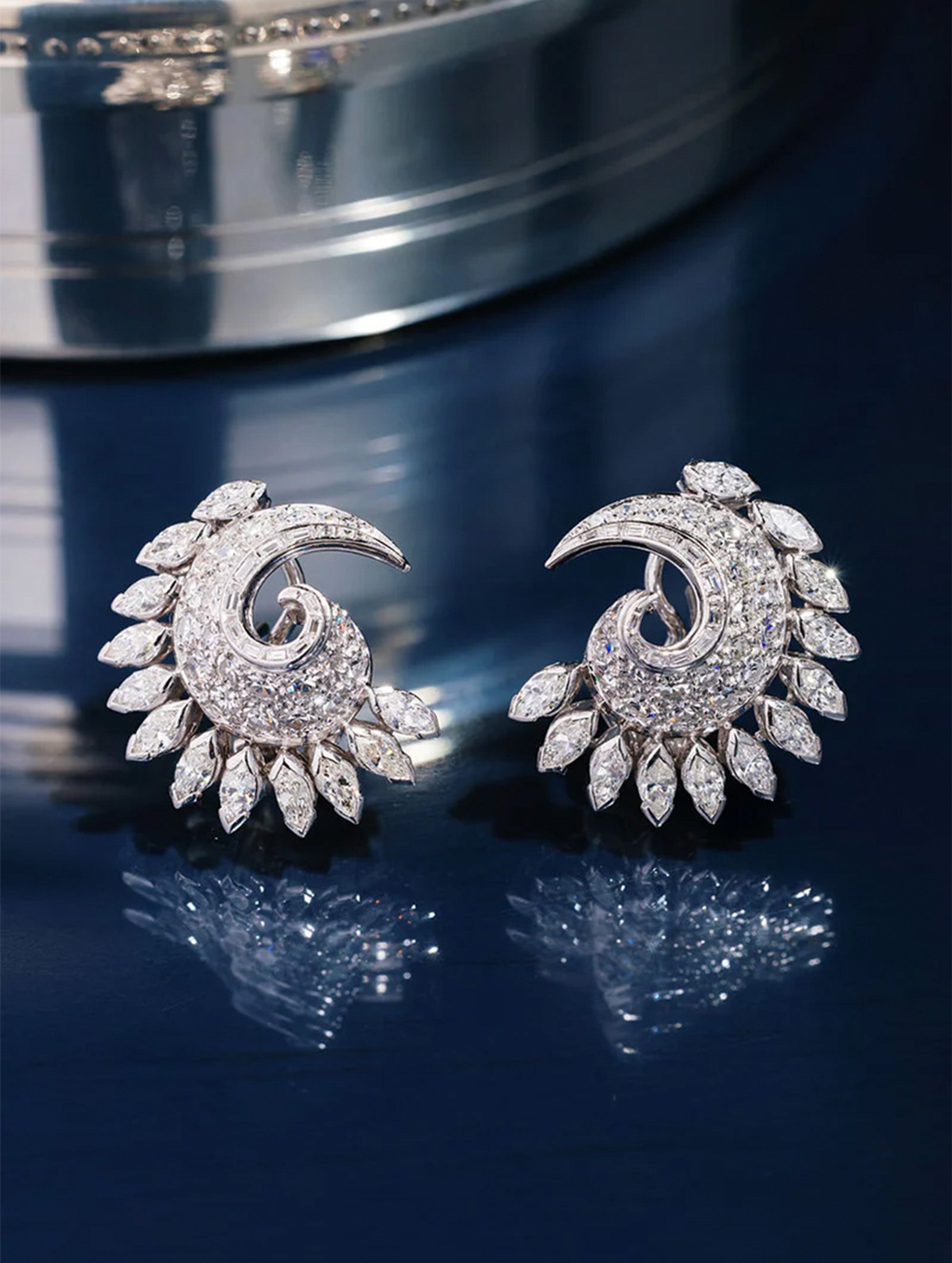 Vintage French Diamond Swirl Earrings
