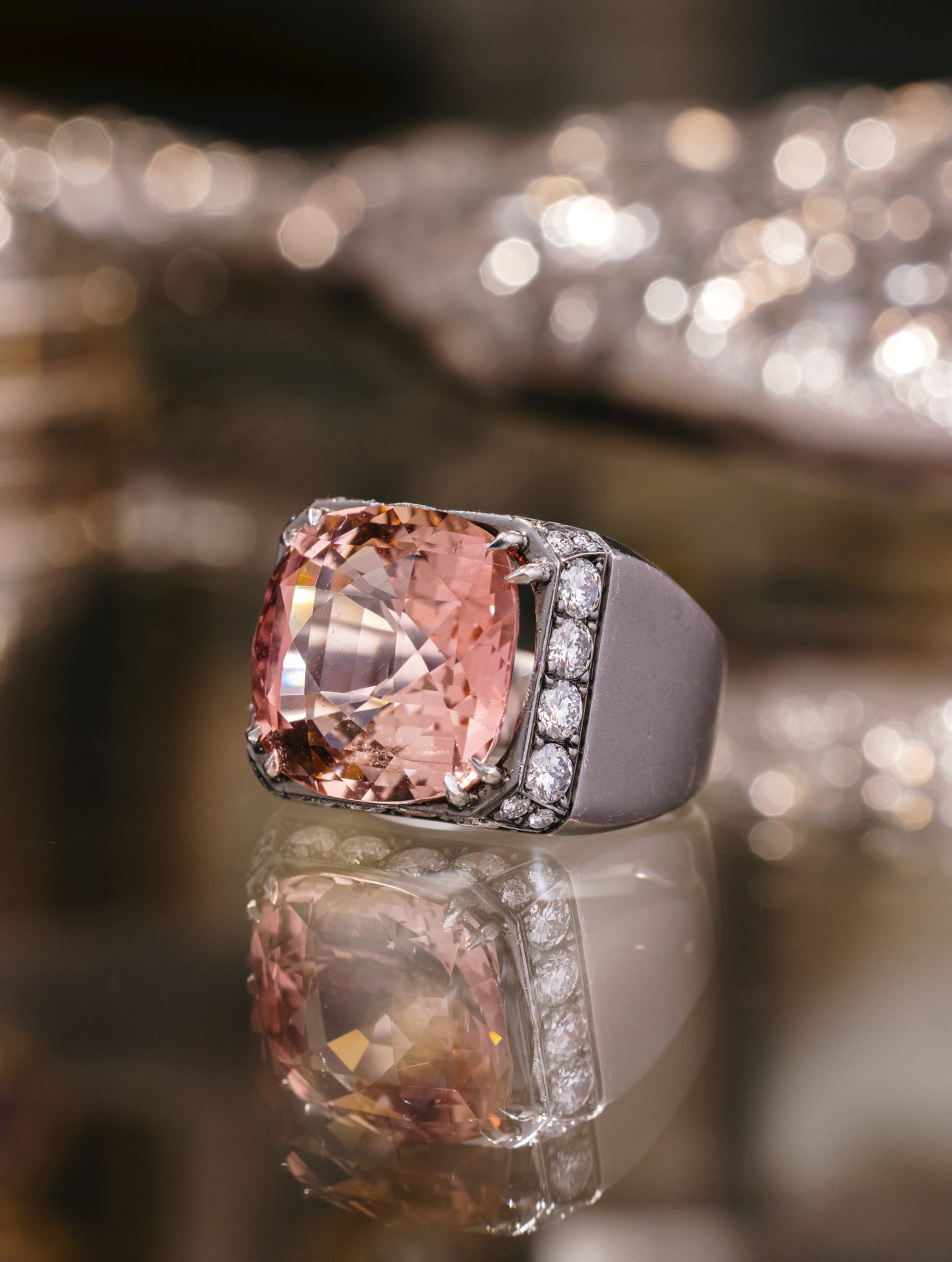 Vintage Cushion Cut Pink Tourmaline Ring