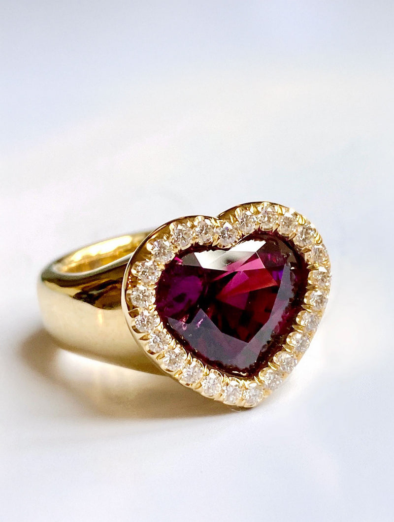 SLOAN GARNET & DIAMOND HEART RING