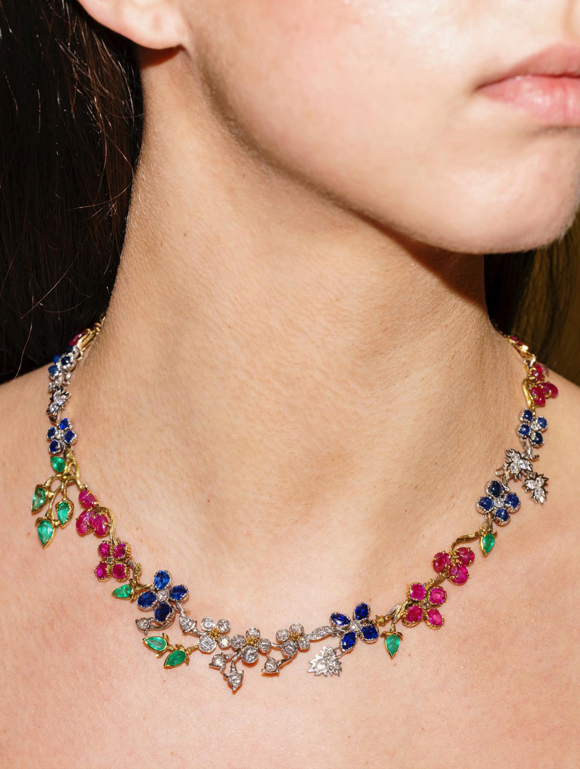 Vintage Multi-Gemstone Floral Motif Necklace