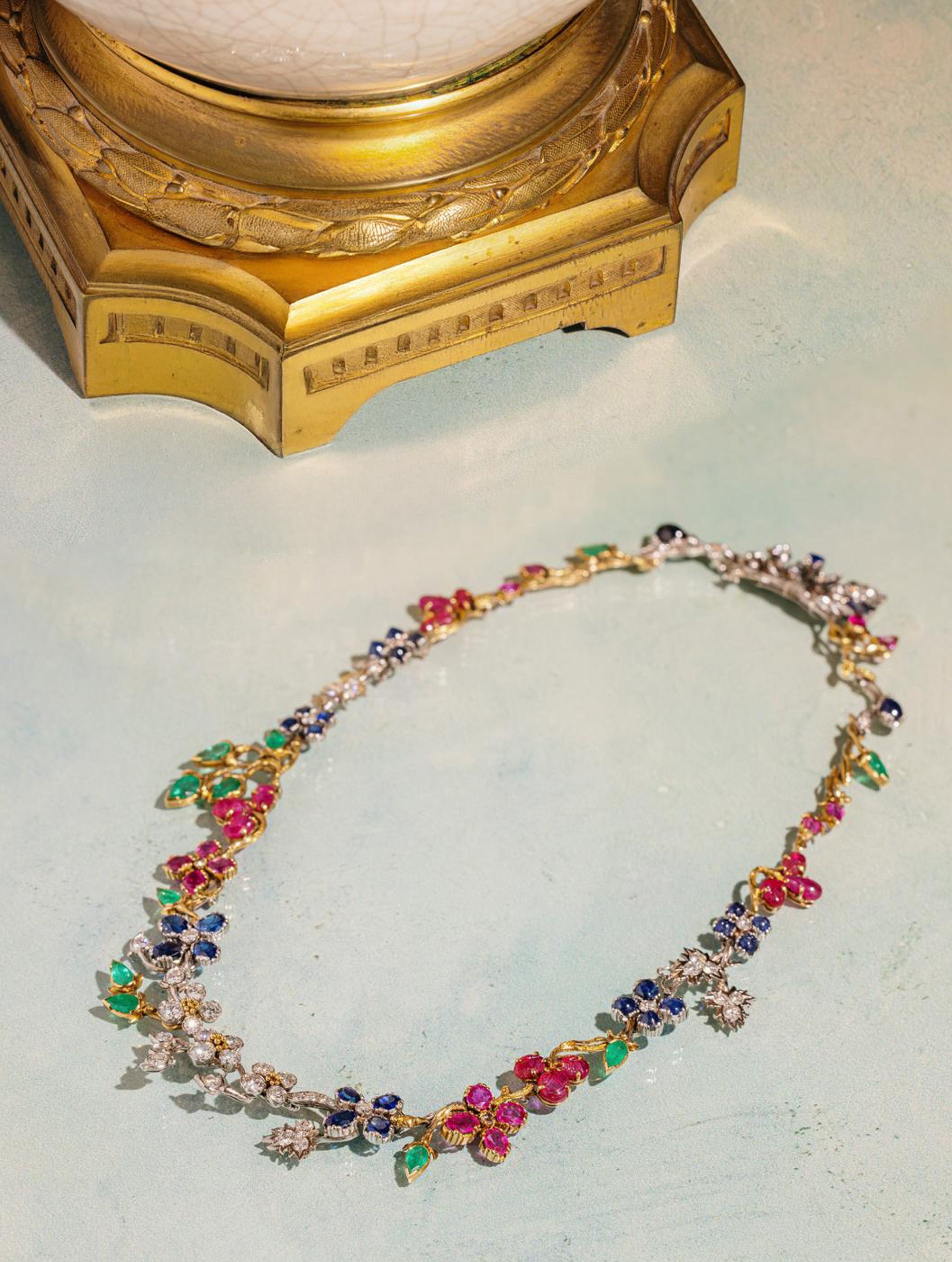 Vintage Multi-Gemstone Floral Motif Necklace