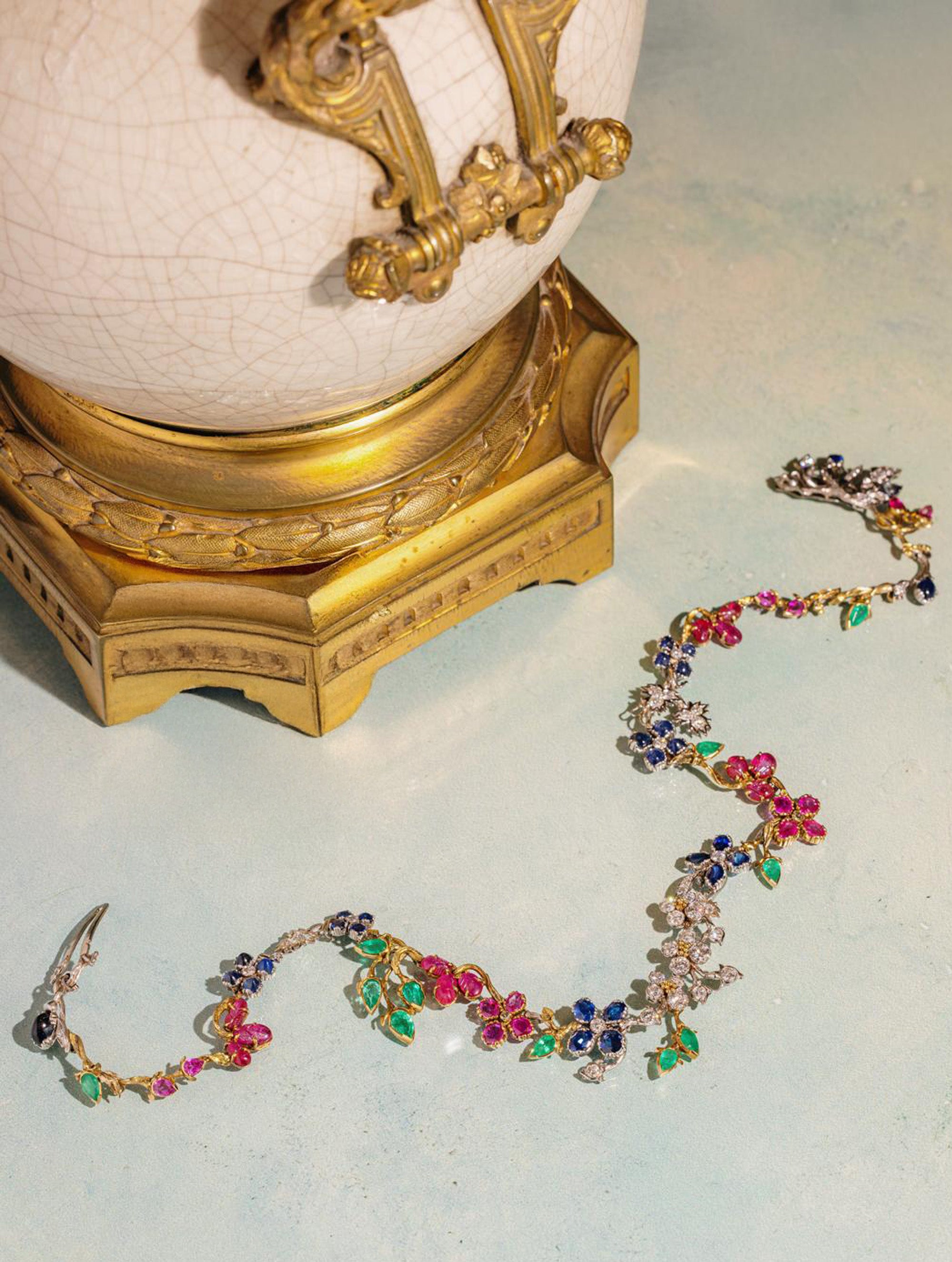 Vintage Multi-Gemstone Floral Motif Necklace