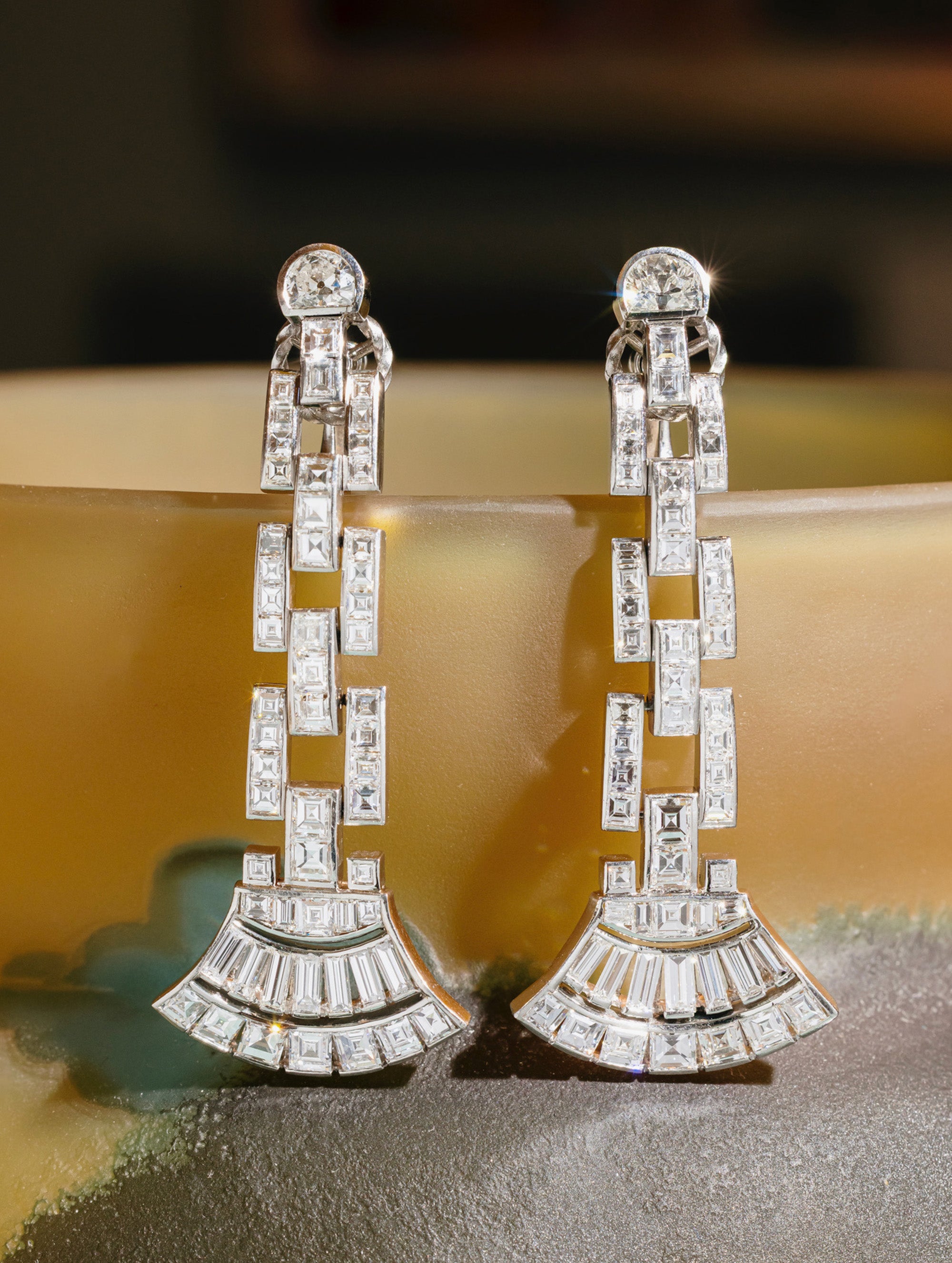 Art Deco Diamond Egyptian Lotus Flower Earrings